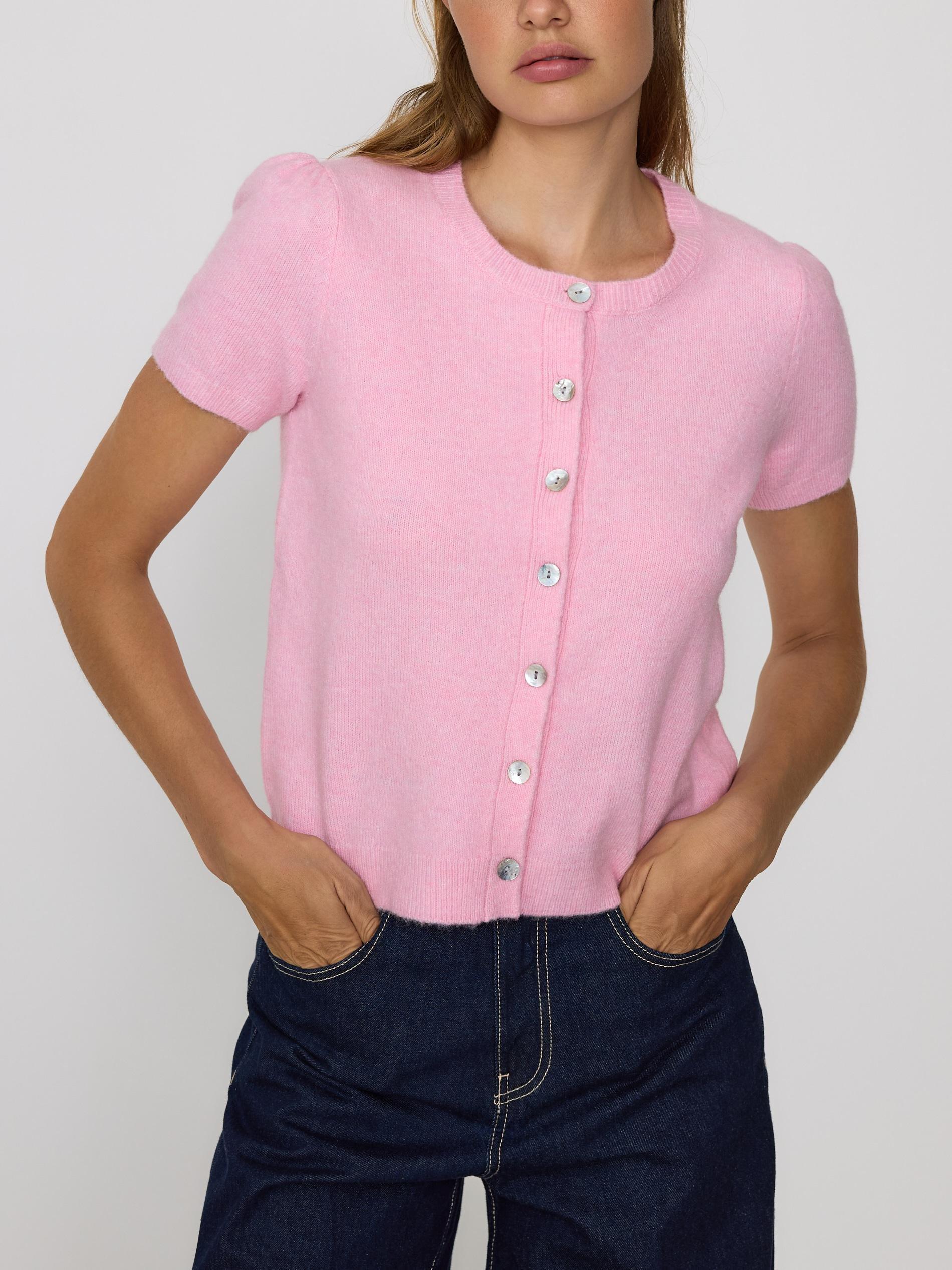 Pink Short Sleeve Cardigan, Pink, medium