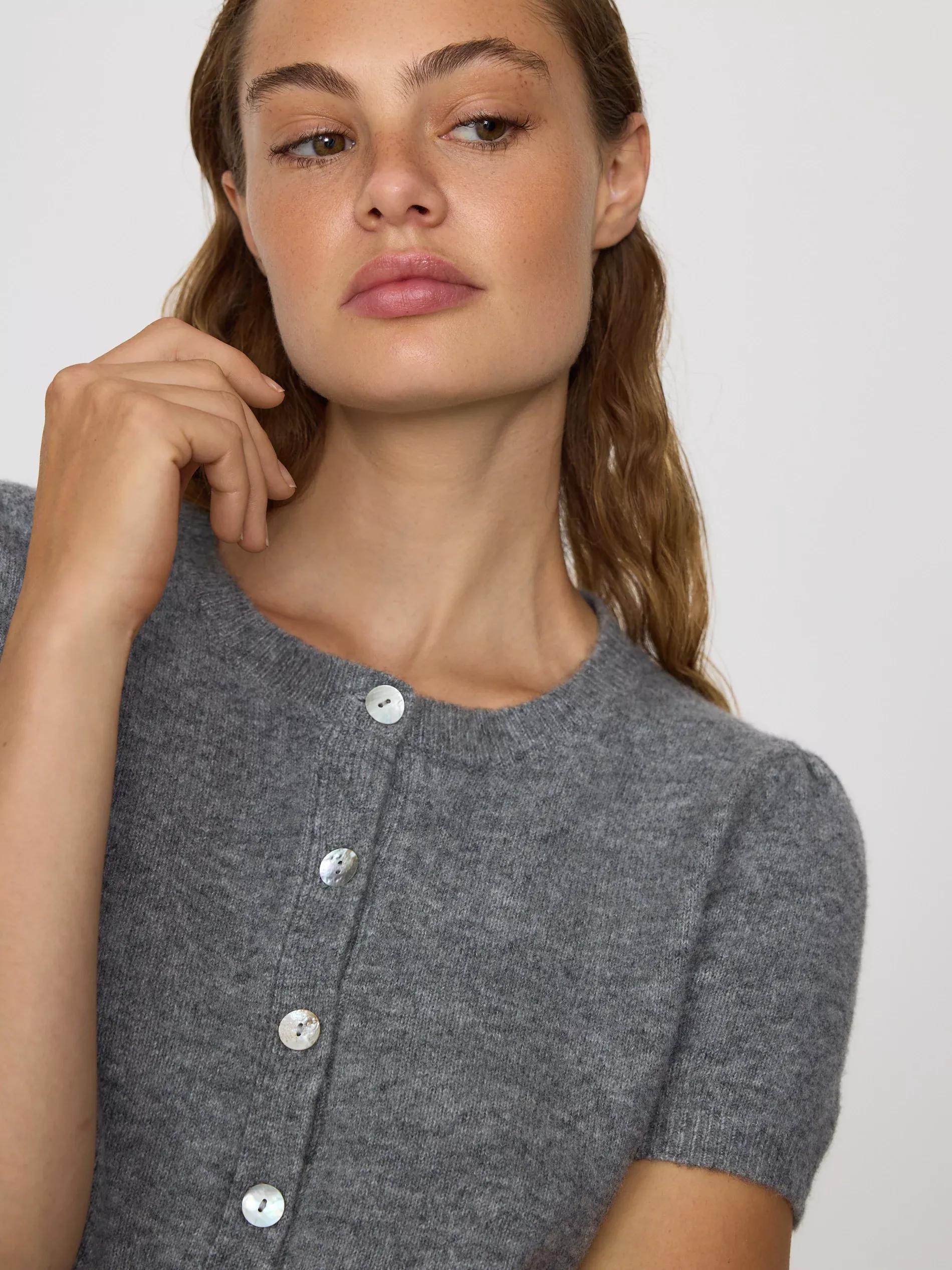 Grey Short Sleeve Cardigan, Grey, medium