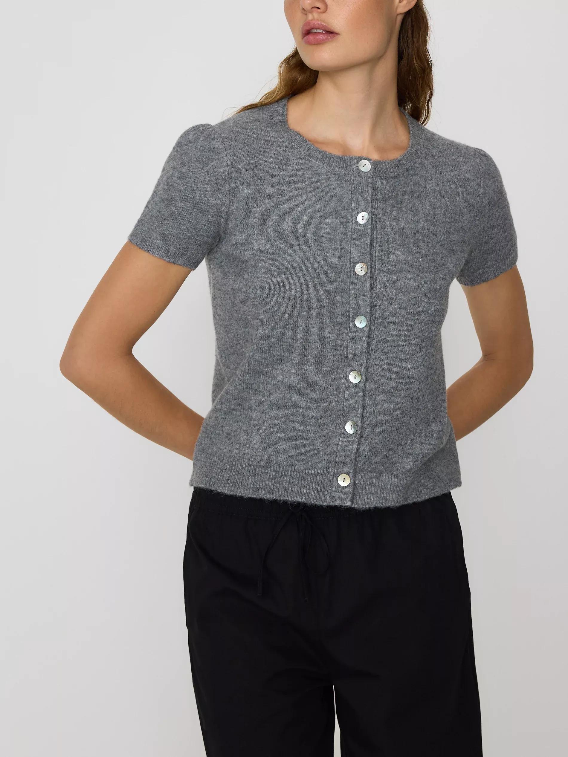 Grey Short Sleeve Cardigan, Grey, medium