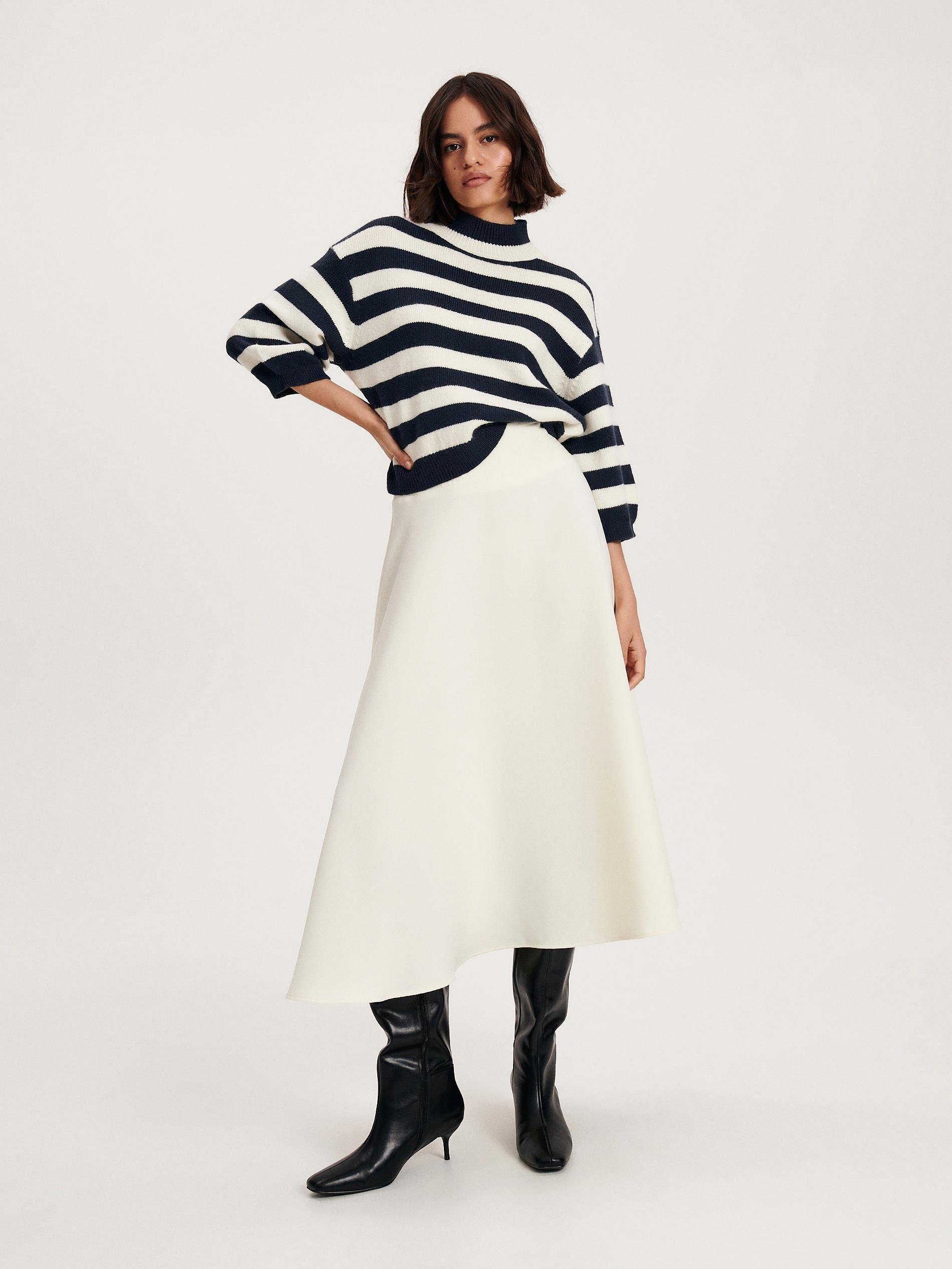Cream Flared Midi Skirt, , large image number 0