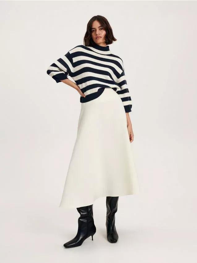 Cream Flared Midi Skirt, , large image number 1