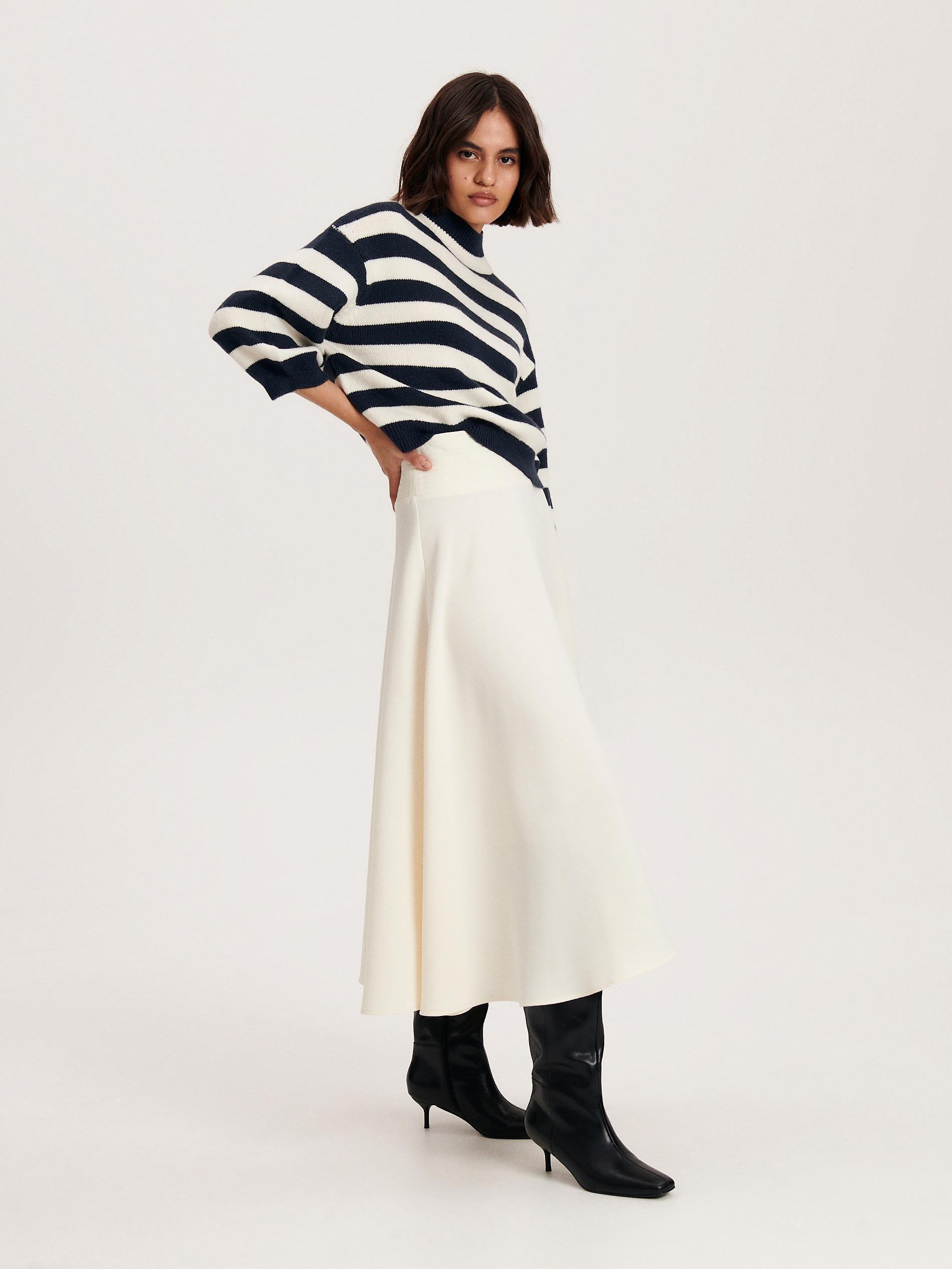 Cream Flared Midi Skirt, , large image number 2