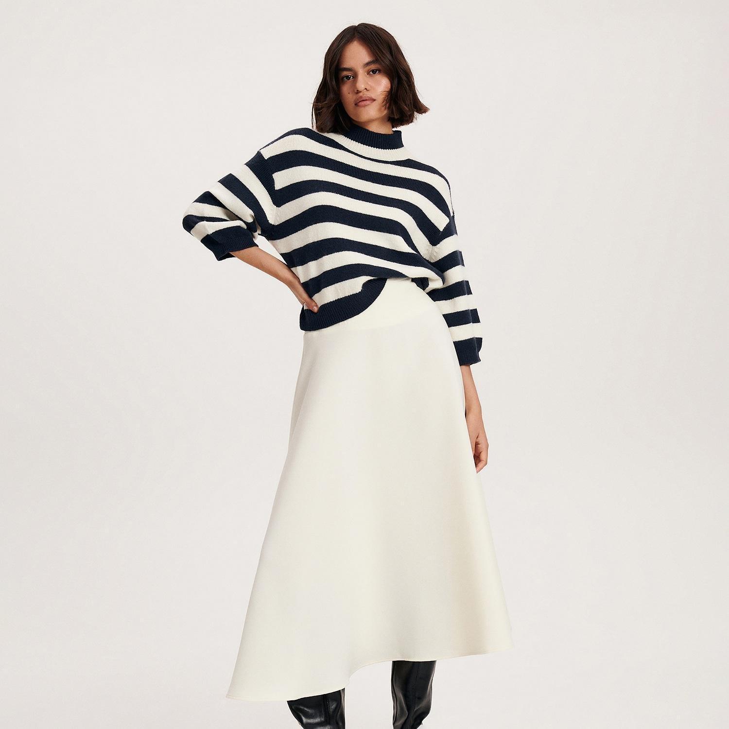 Cream Flared Midi Skirt, , large image number 5