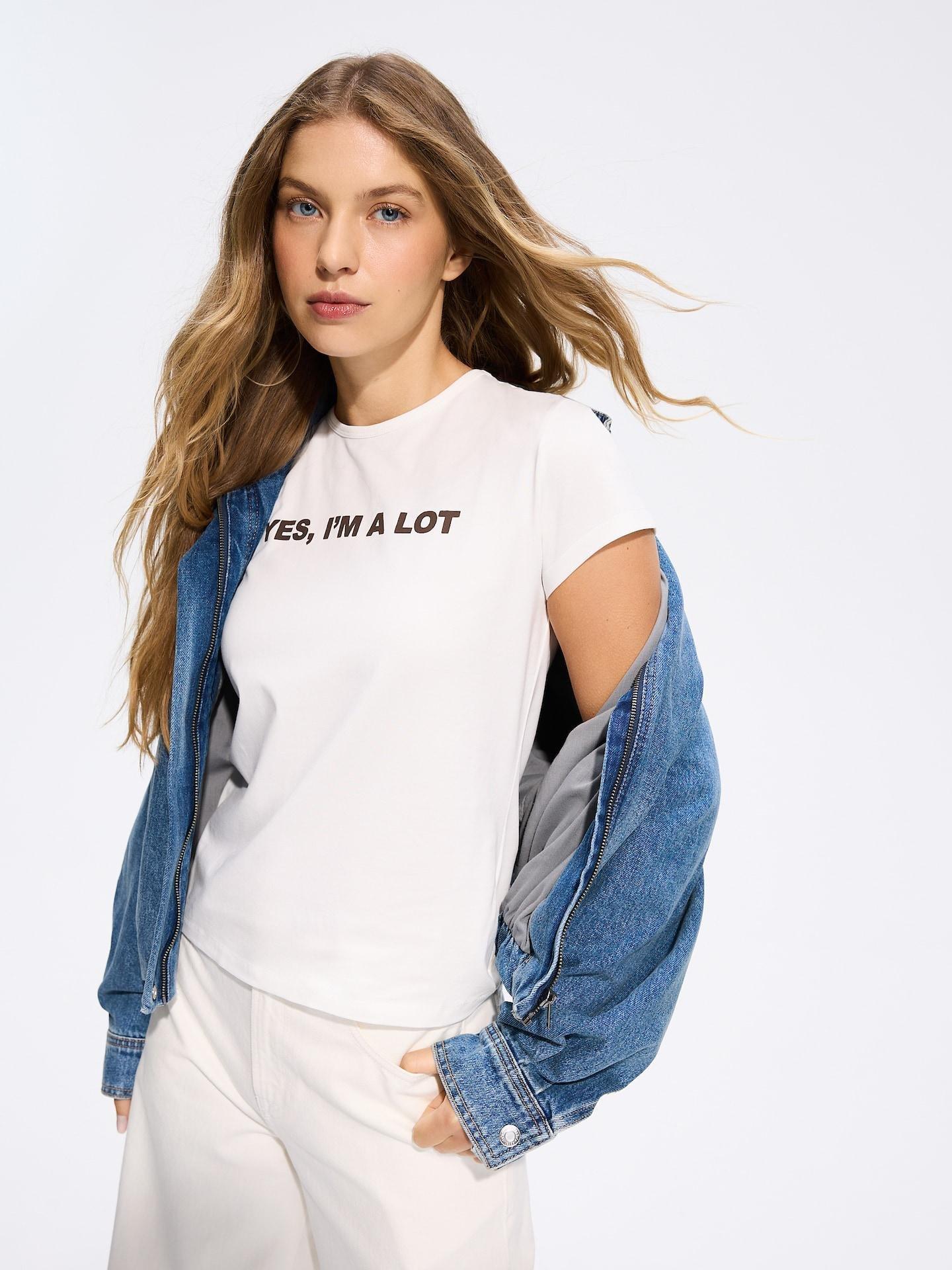 White T-Shirt With Print, White, medium