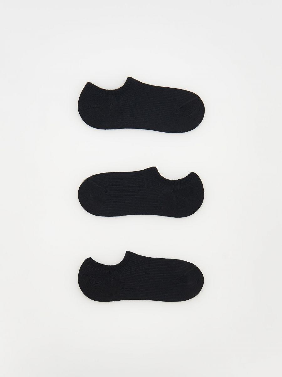 Black Cotton Short Socks, Set Of 3, , large image number 0