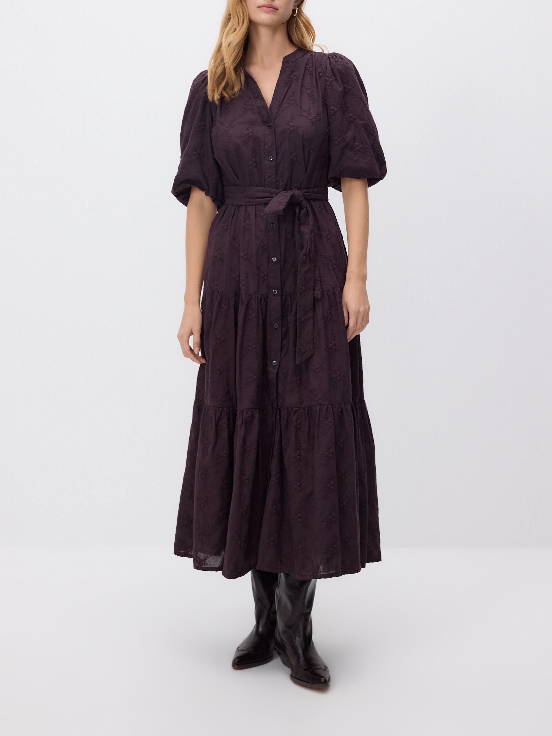 Brown Maxi Dress With Embroidery Detailing, Burgundy, medium