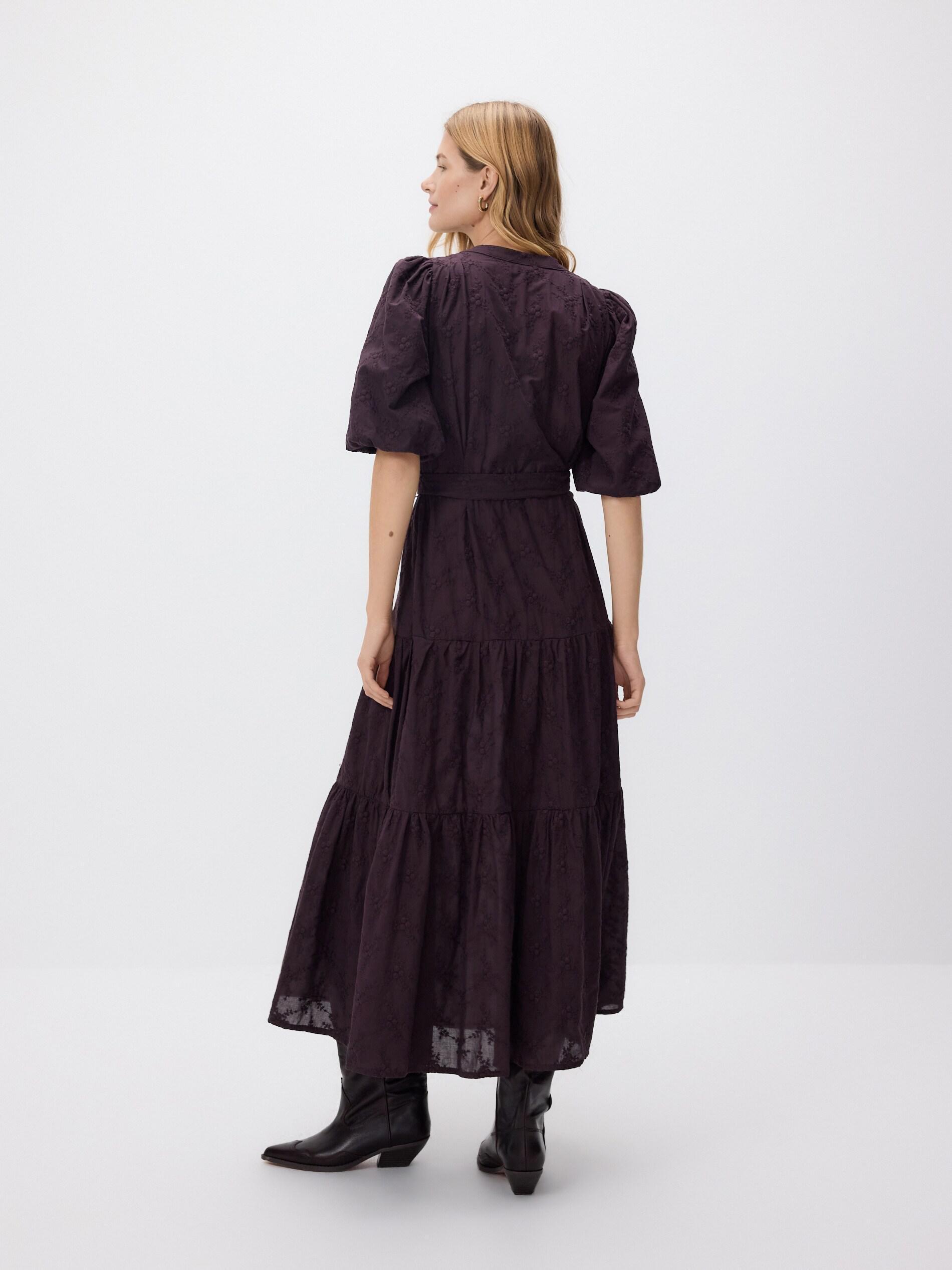 Brown Maxi Dress With Embroidery Detailing, Burgundy, medium