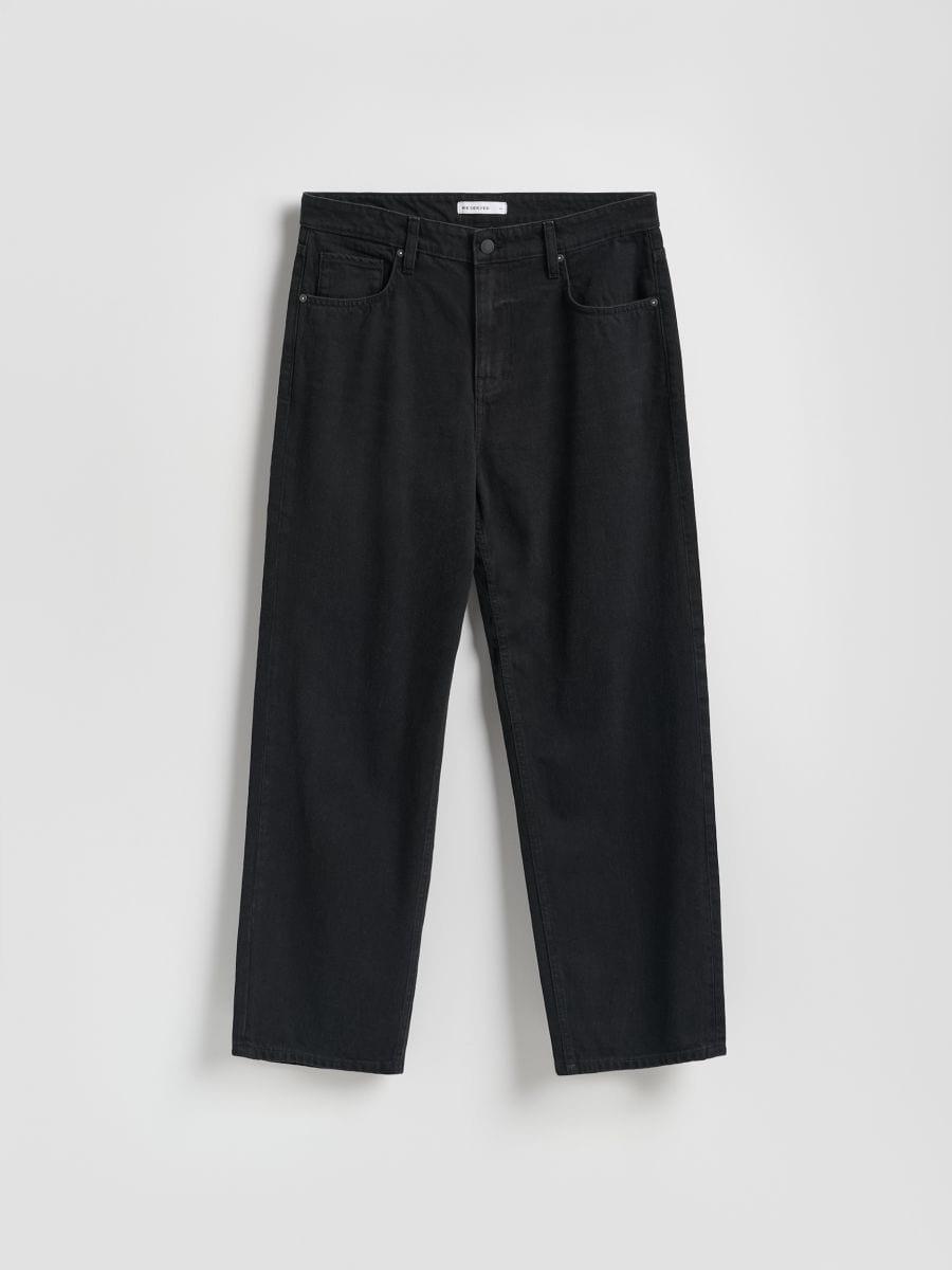 Black Loose Jeans With Wash Effect, Black, large image number 0