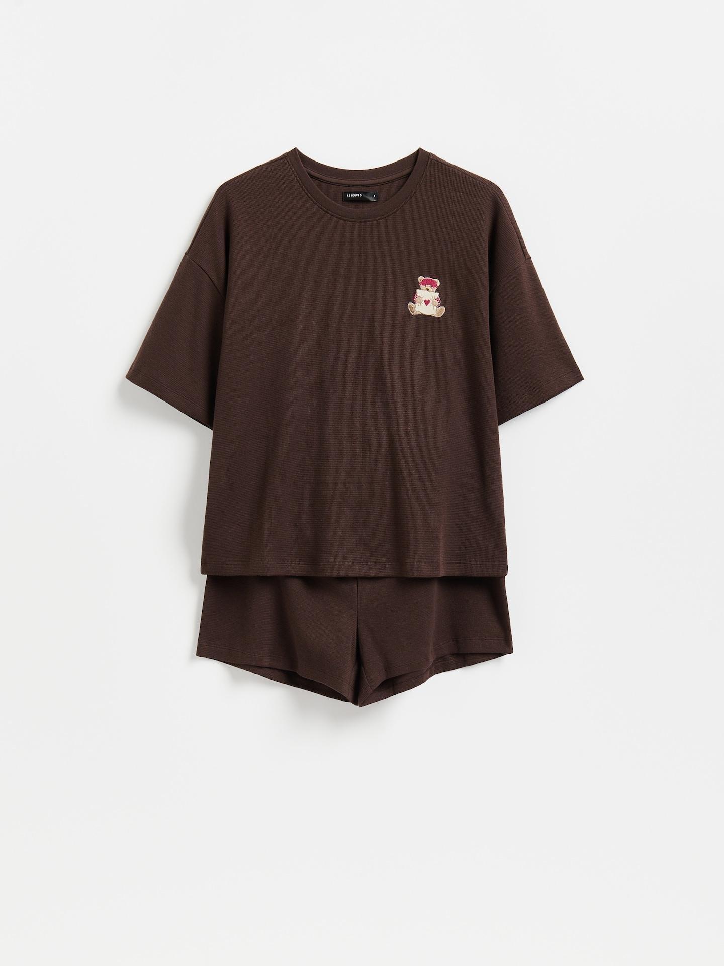 Brown Two Piece Pyjama Set With Bear Print, Brown, medium