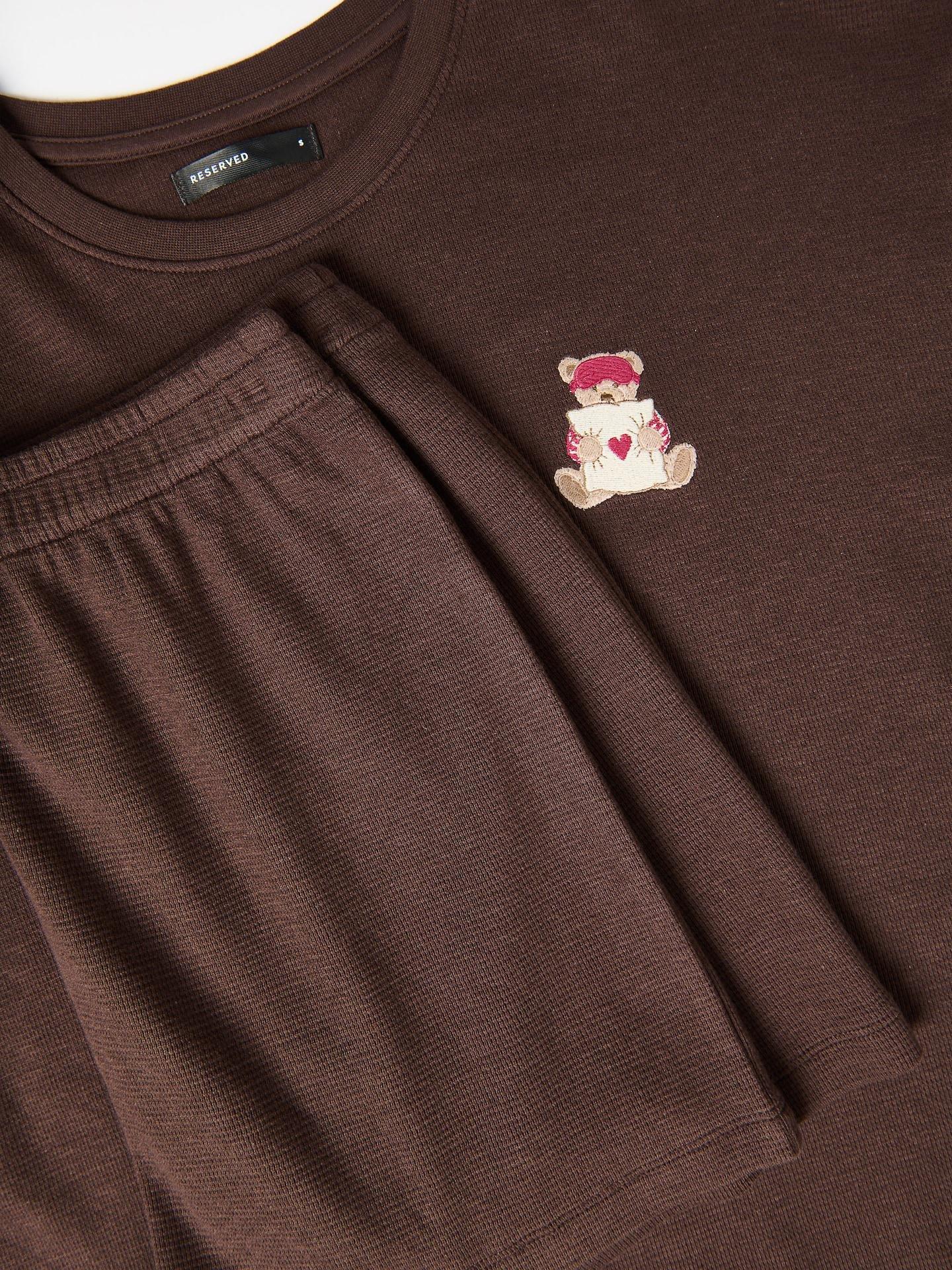 Brown Two Piece Pyjama Set With Bear Print, Brown, large image number 1