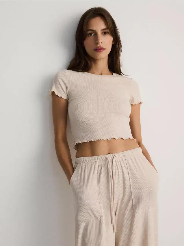 Beige Round Neck T-Shirt, , large image number 0