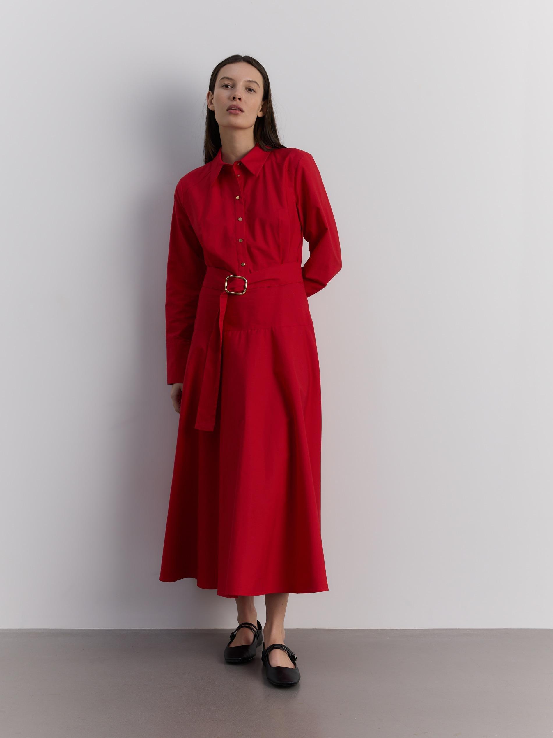 Red Shirt Dress With Belt, , large image number 0