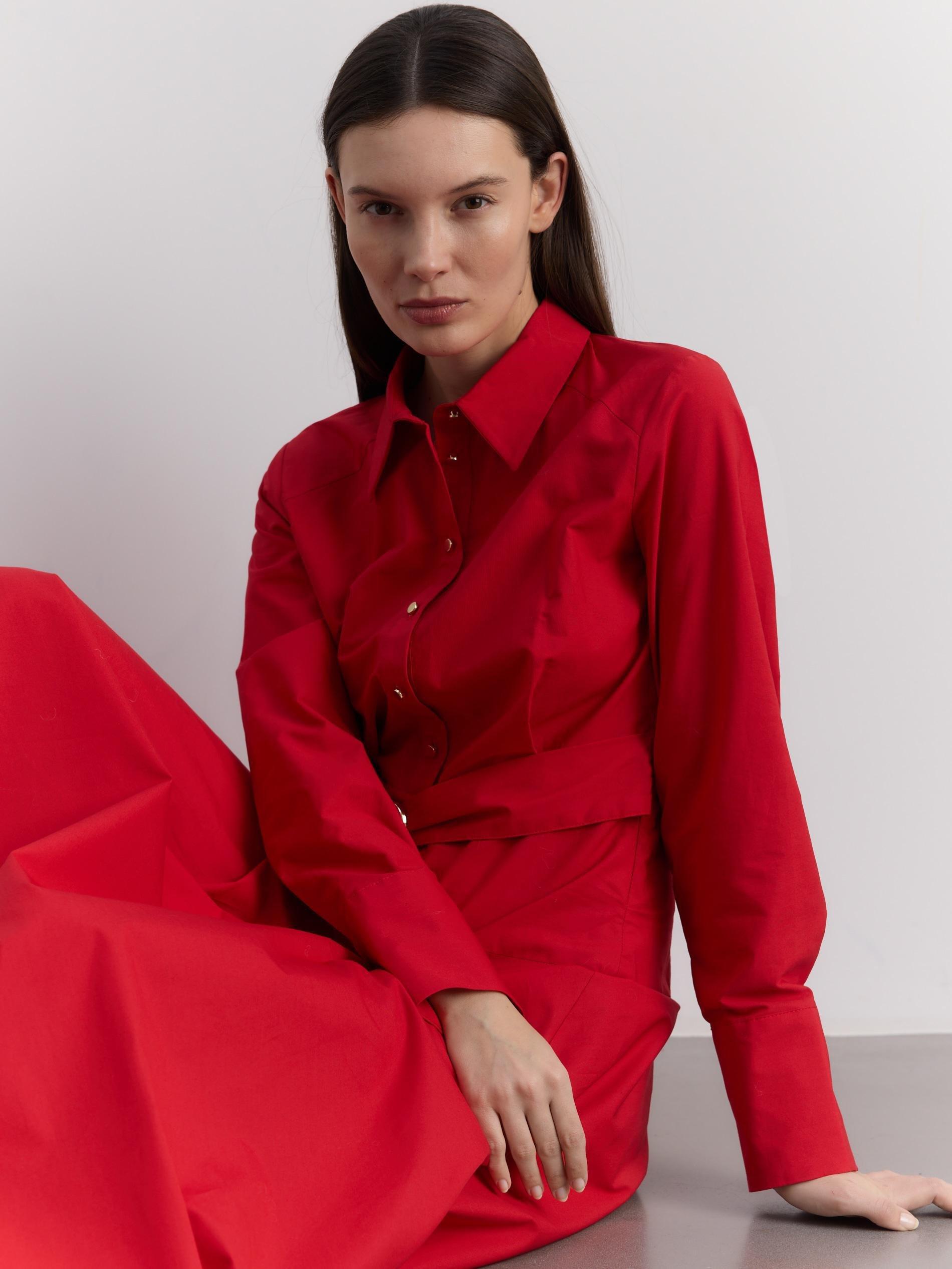 Red Shirt Dress With Belt, , large image number 1