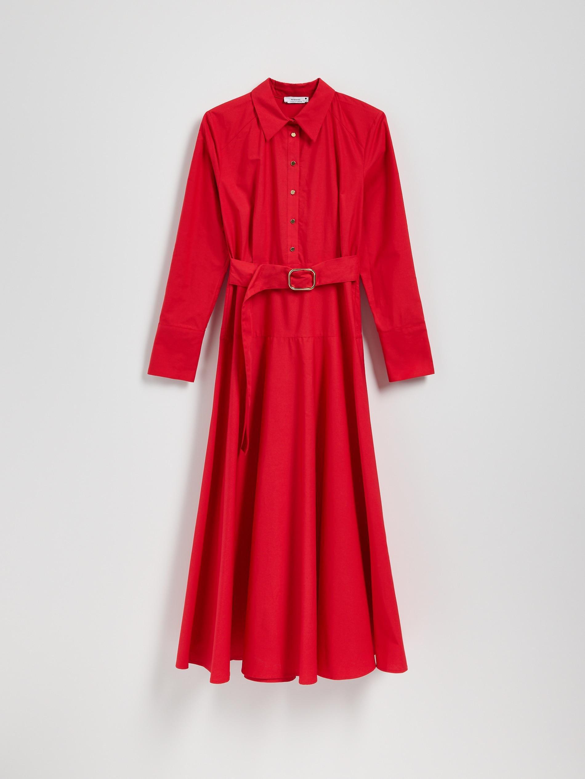 Red Shirt Dress With Belt, , large image number 2
