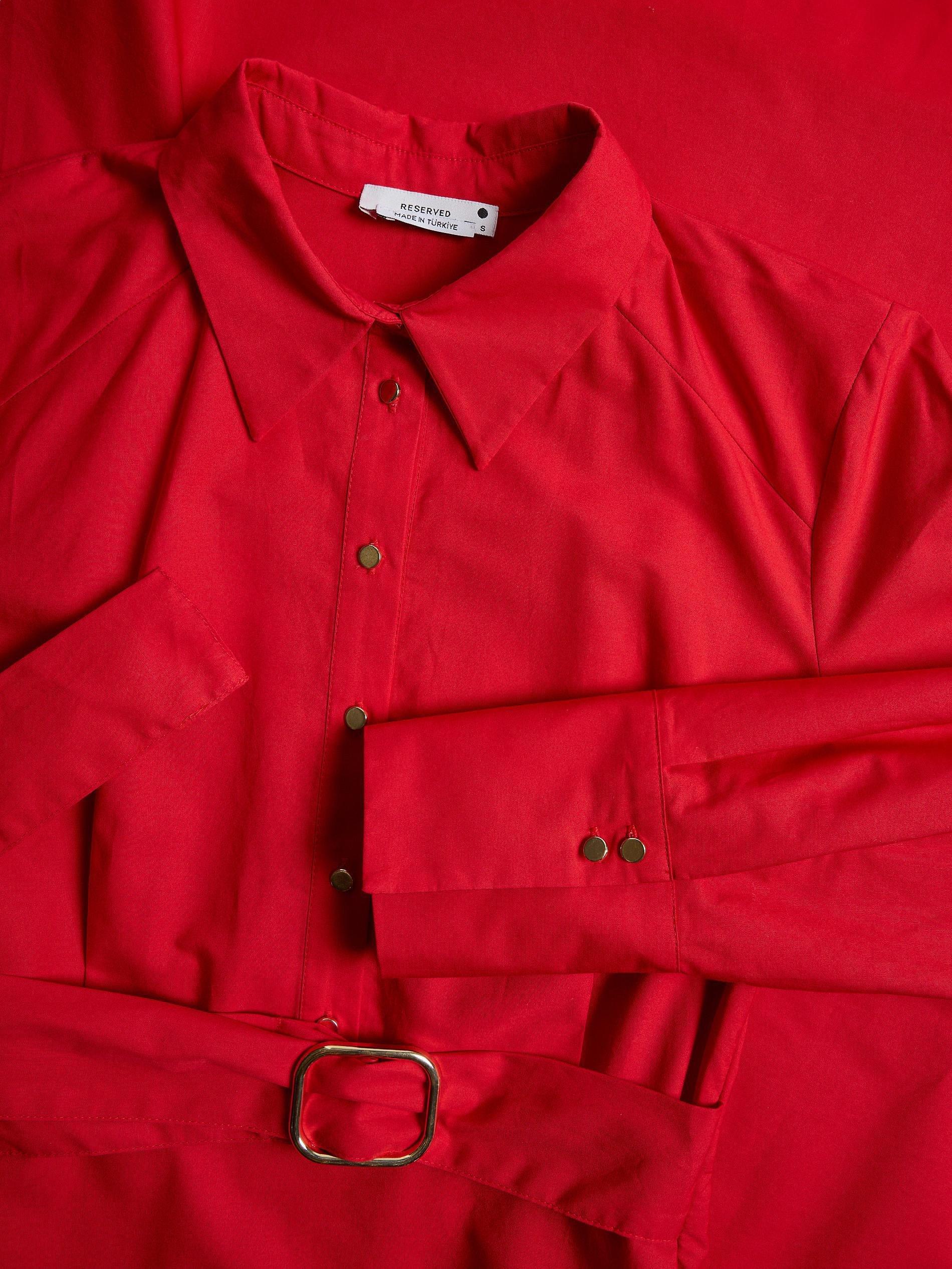 Red Shirt Dress With Belt, , large image number 3