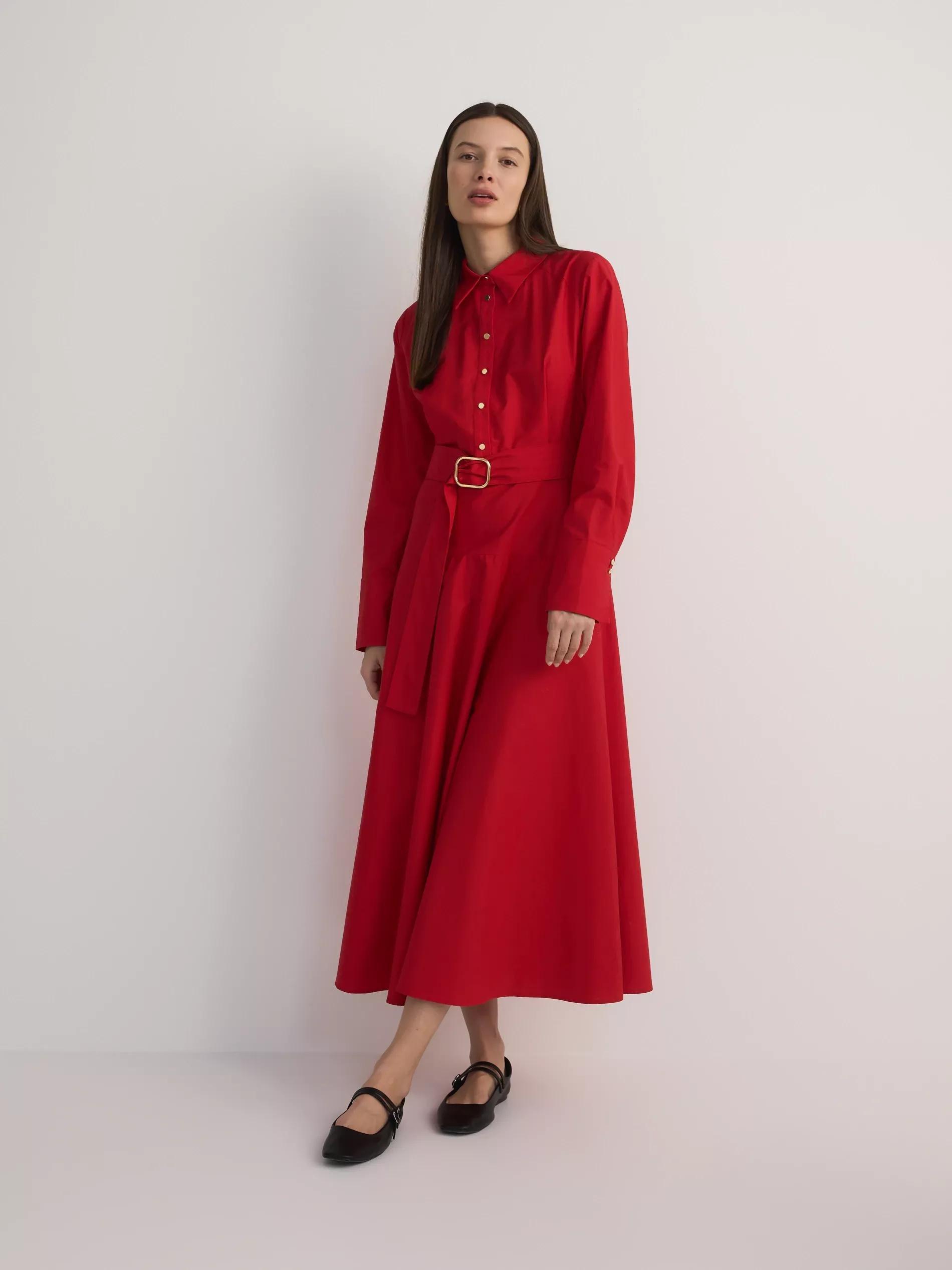 Red Shirt Dress With Belt, , large image number 4