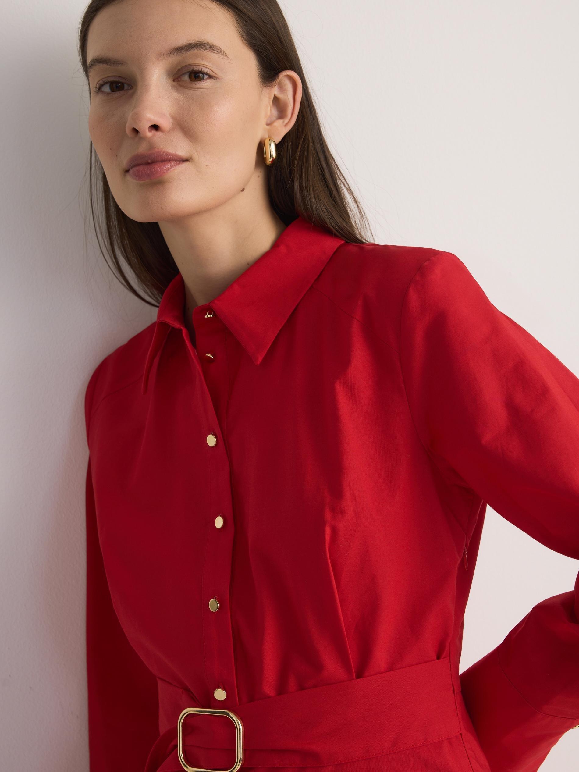 Red Shirt Dress With Belt, , large image number 5