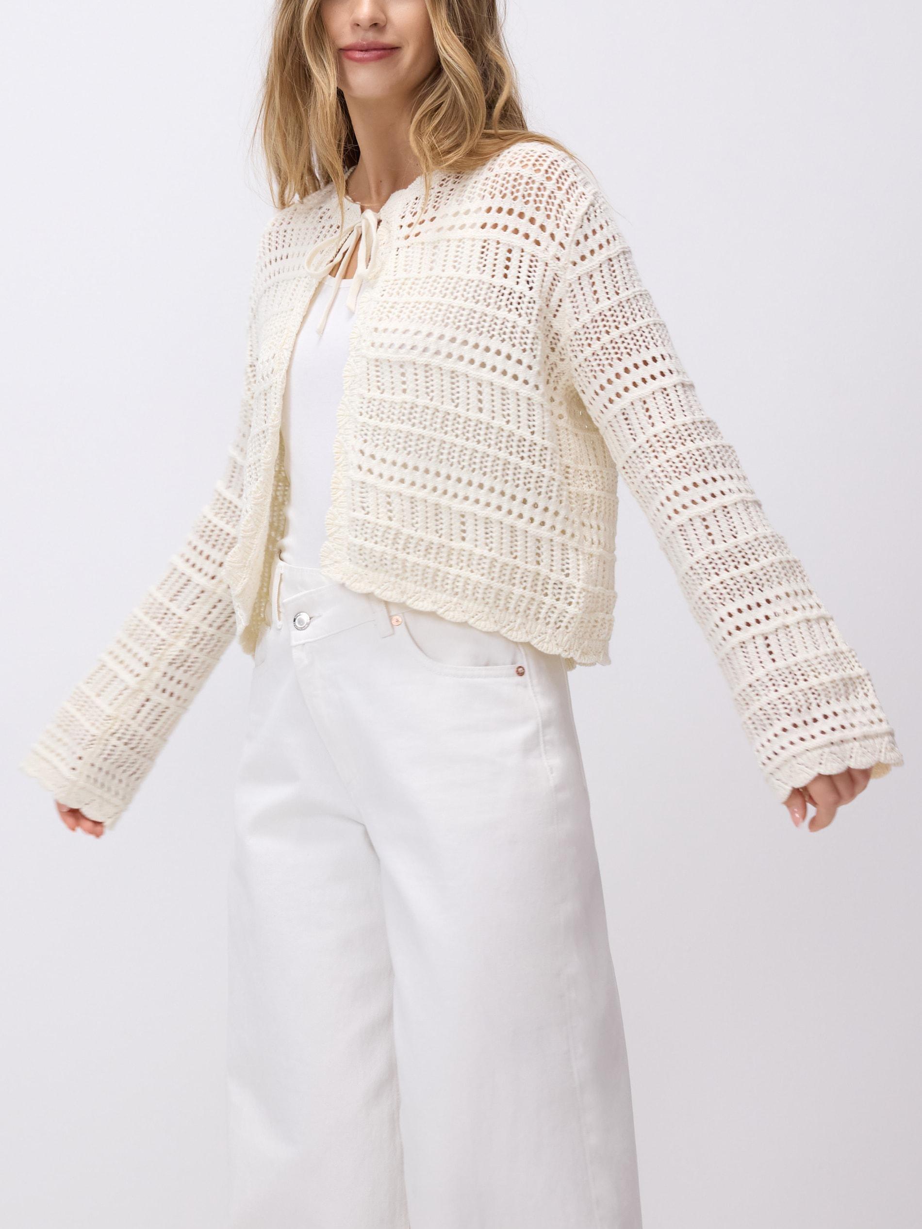 Beige Openwork Cardigan, Ivory, large image number 1