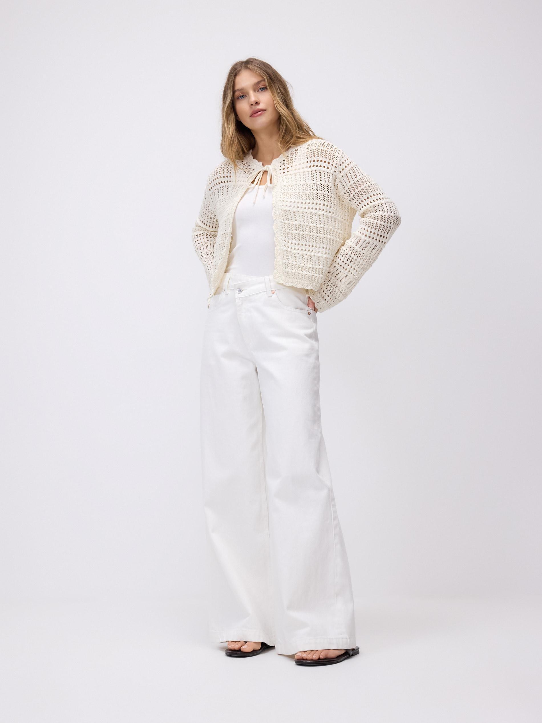 Beige Openwork Cardigan, Ivory, large image number 2
