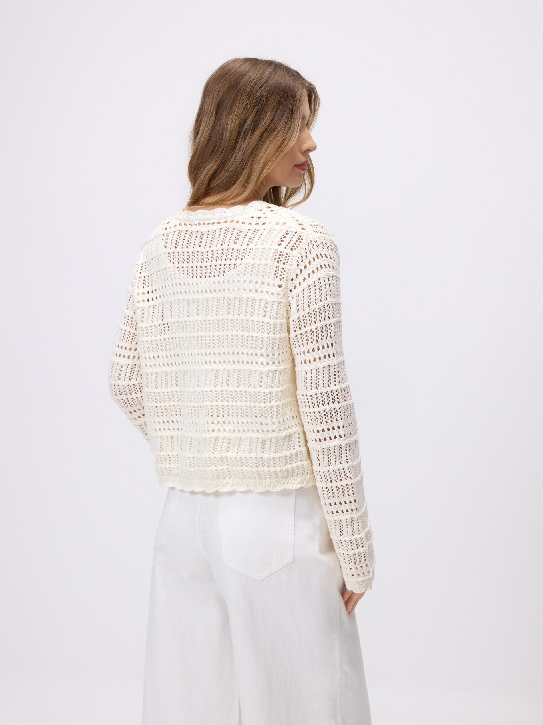 Beige Openwork Cardigan, Ivory, large image number 3