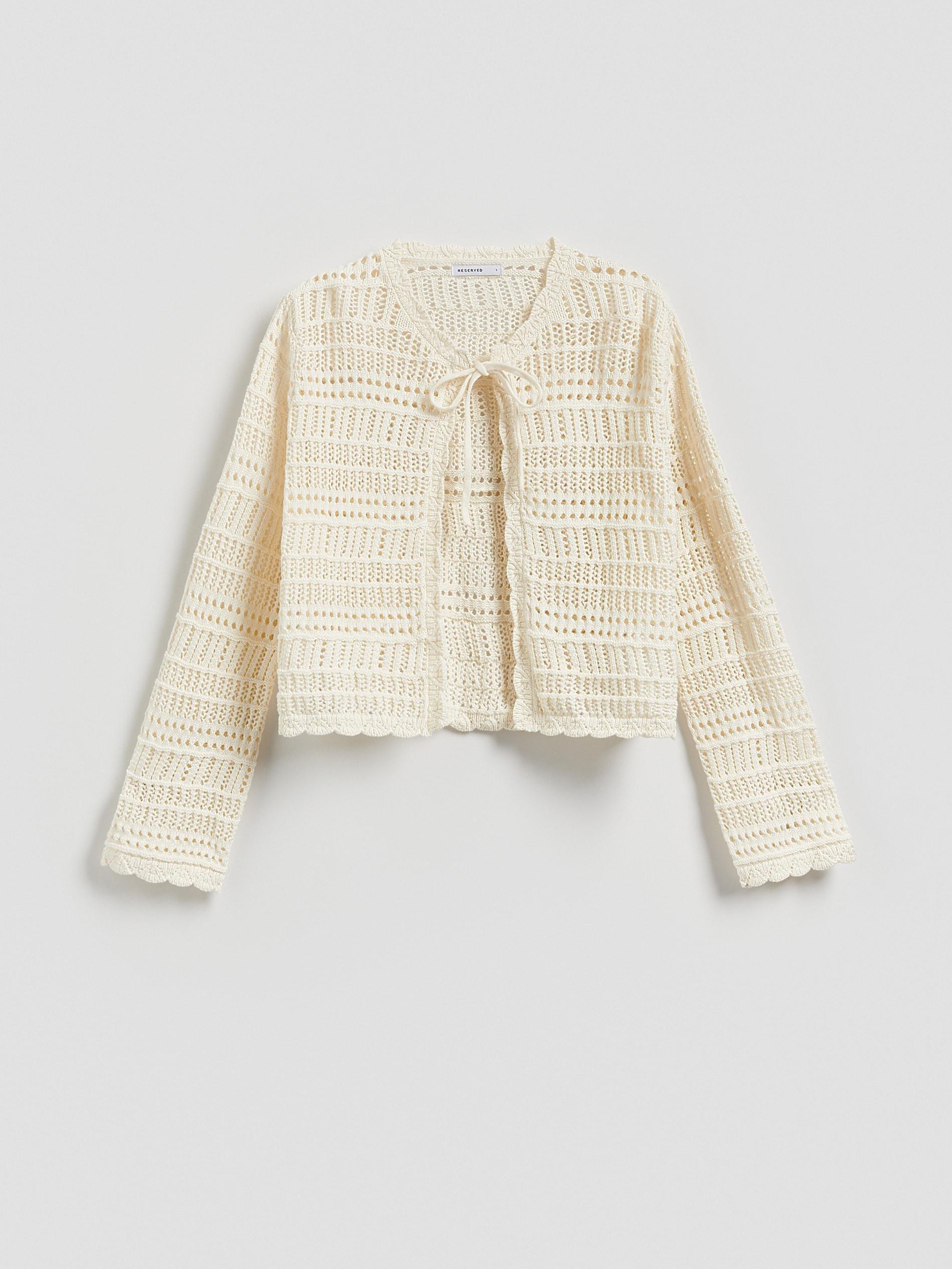 Beige Openwork Cardigan, Ivory, large image number 4