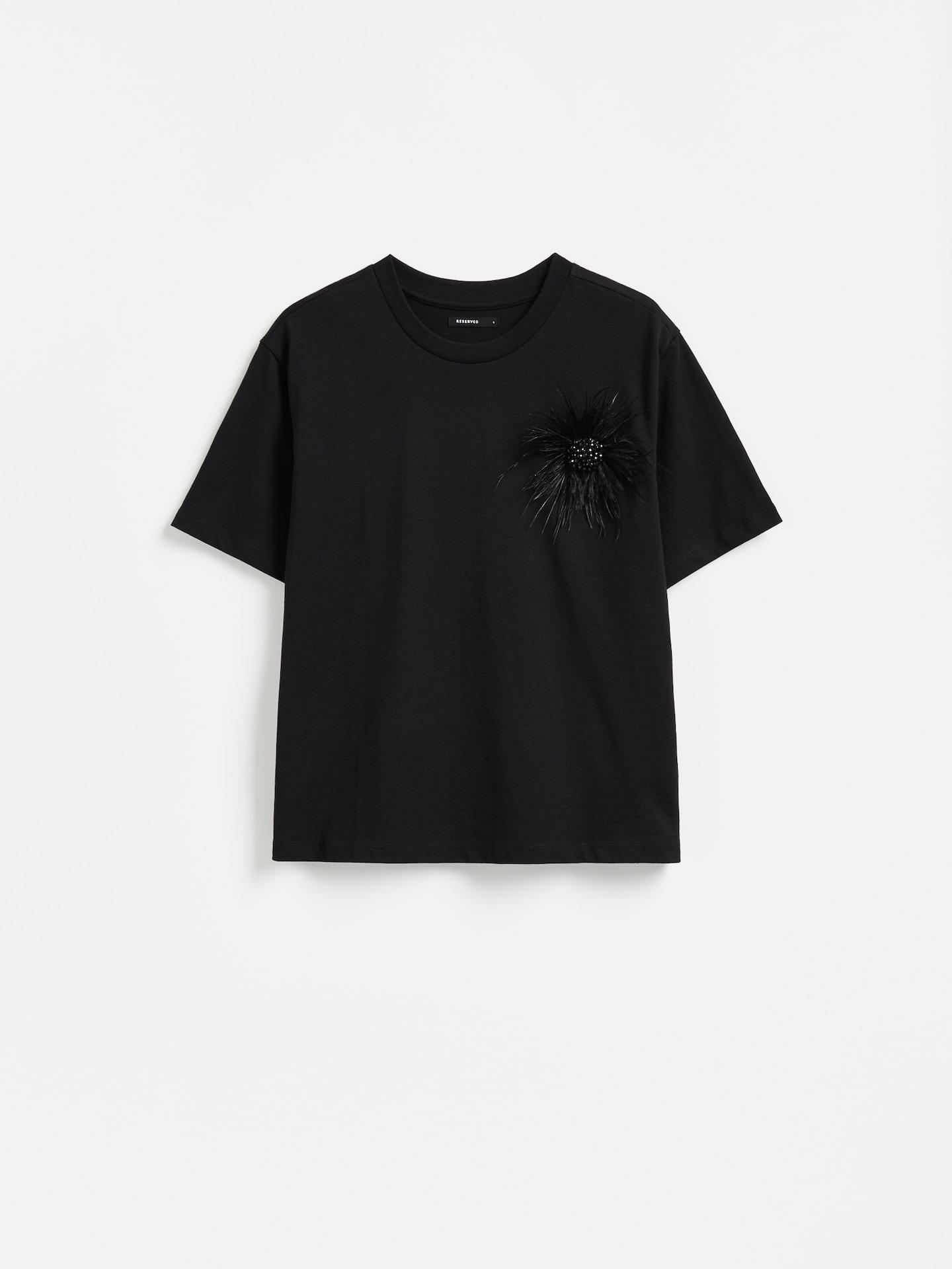 Black T-Shirt With Brooch, Black, medium