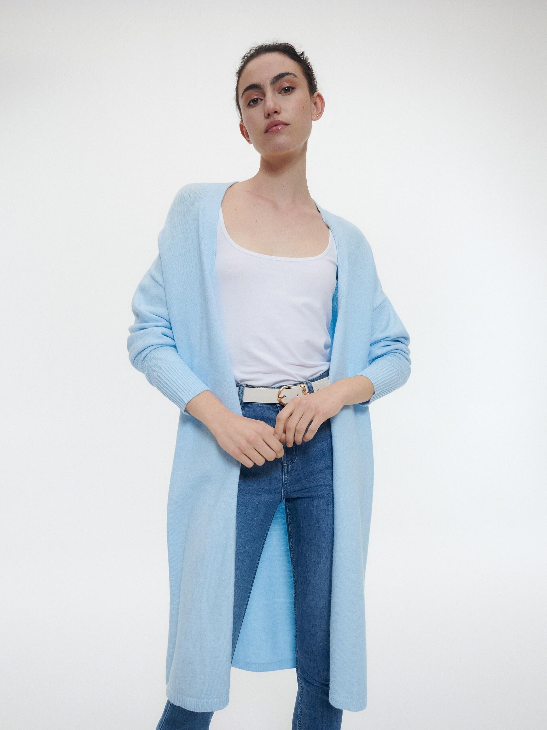 Blue Viscose Blend Cardigan, , large image number 2