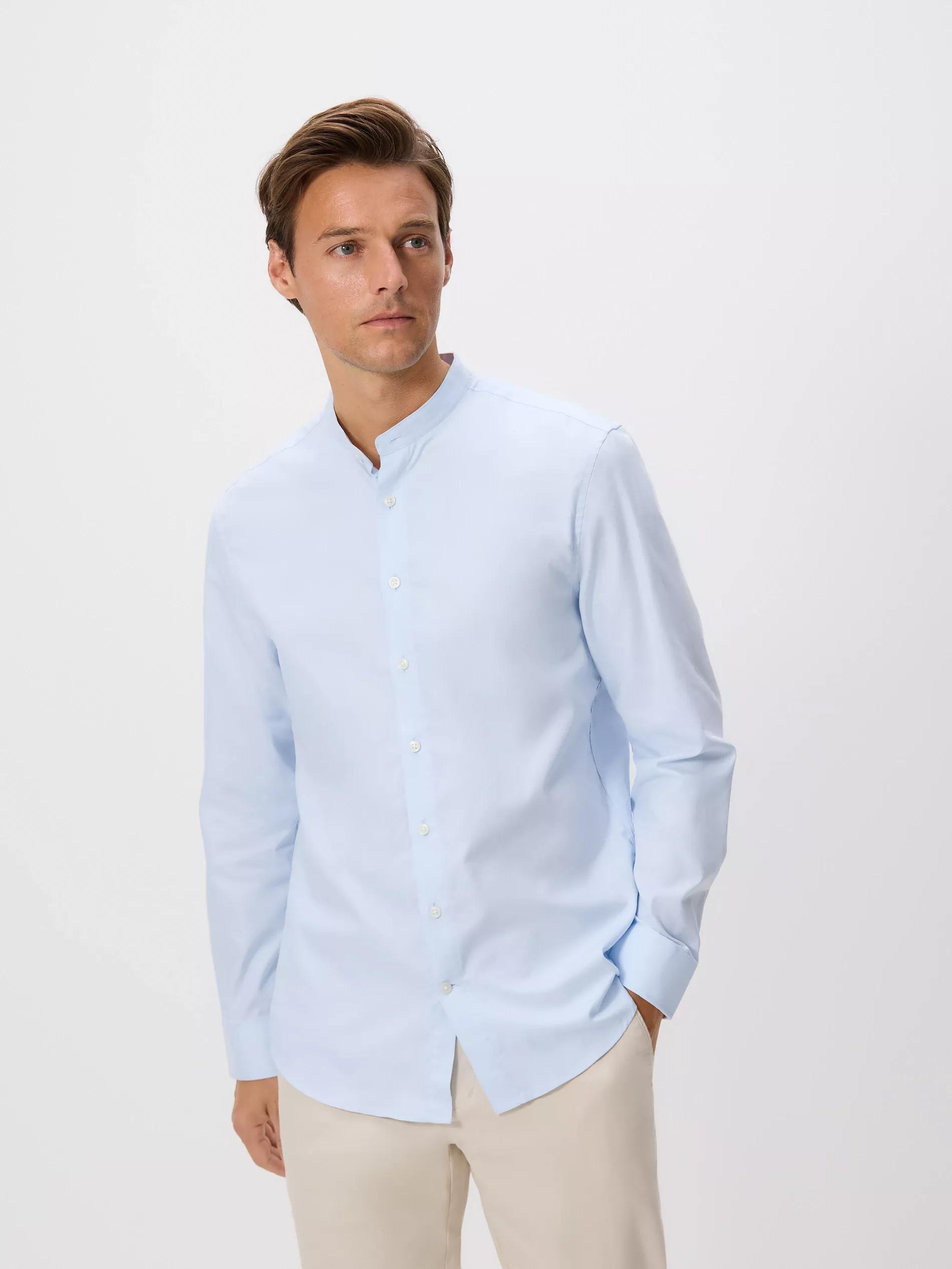 Blue Slim Fit Cotton Rich Shirt, Blue, medium