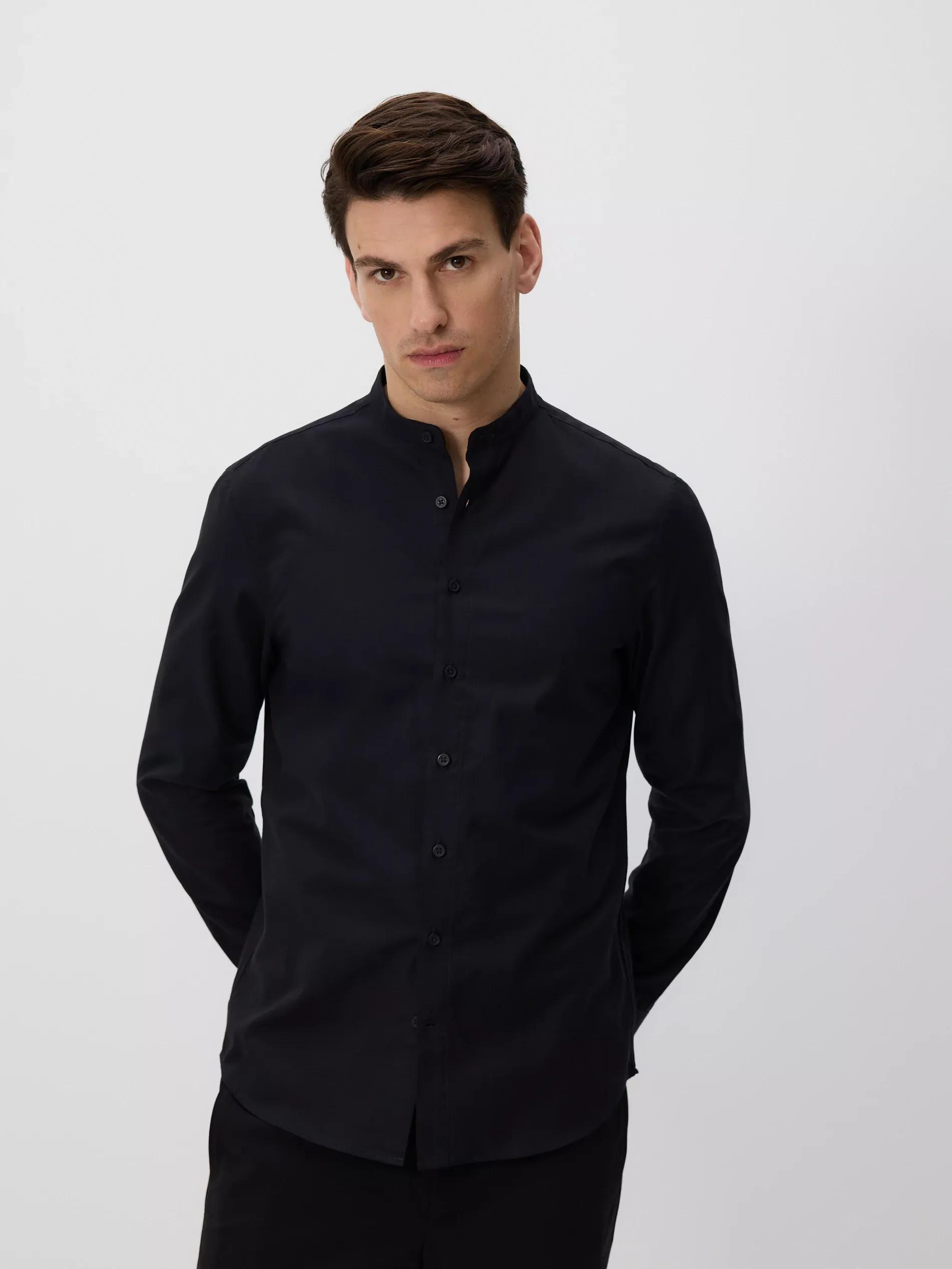 Black Slim Fit Cotton Rich Shirt, Black, large image number 0