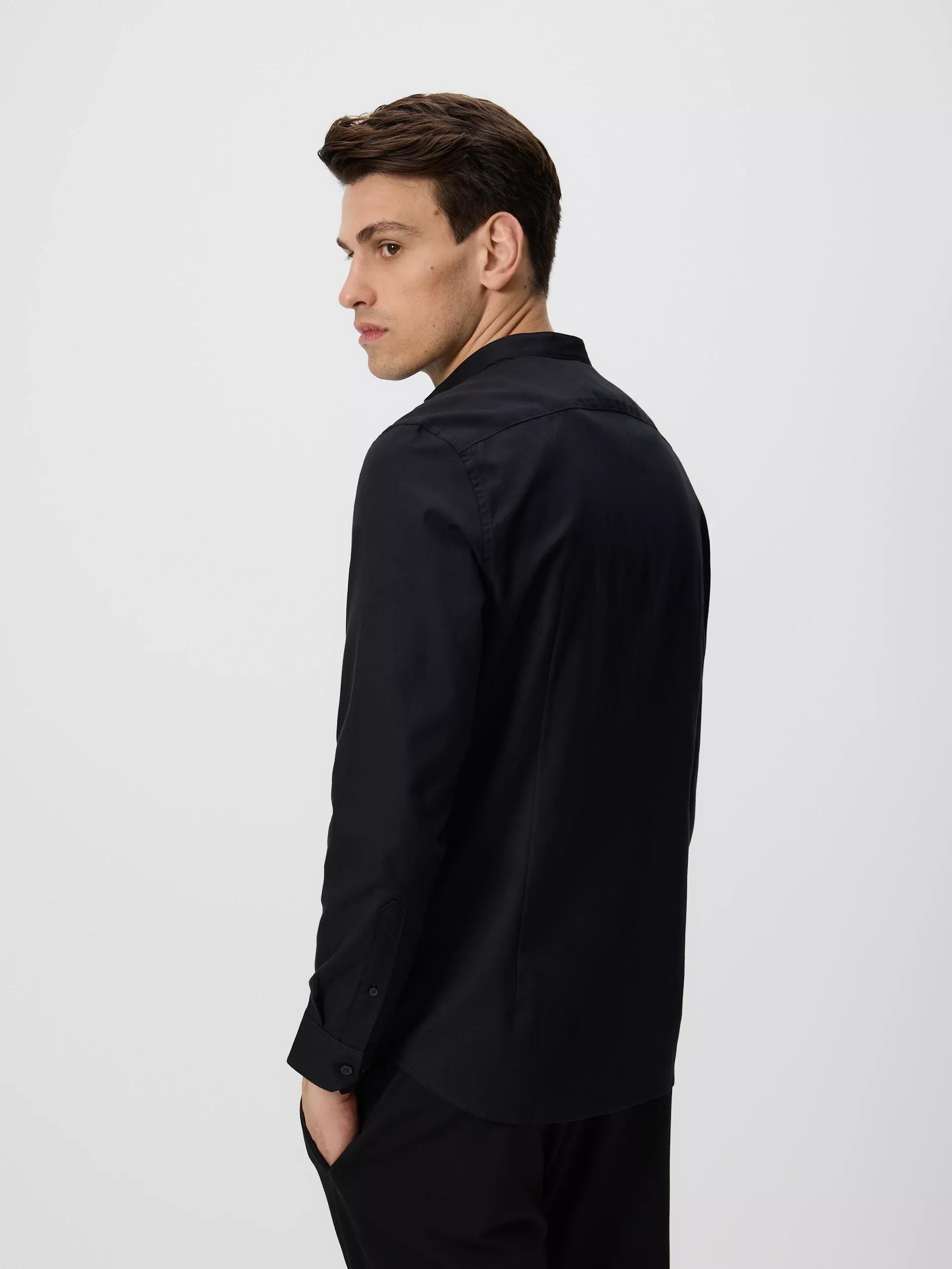 Black Slim Fit Cotton Rich Shirt, Black, large image number 3