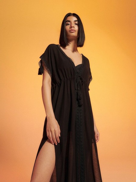 Reserved - Black Viscose Rich Beach Cover Up