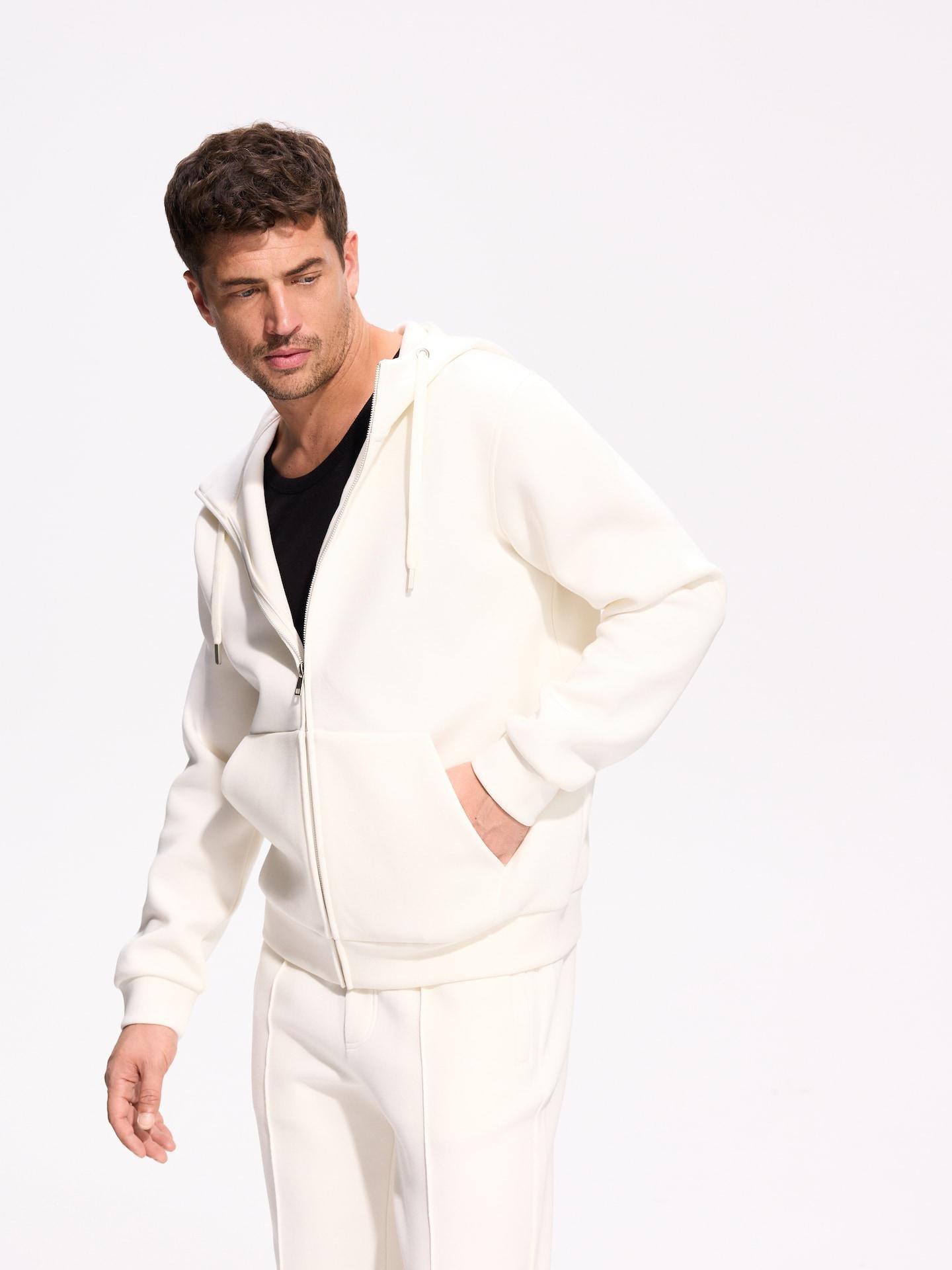 Cream Zip Up Hoodie, Ivory, medium
