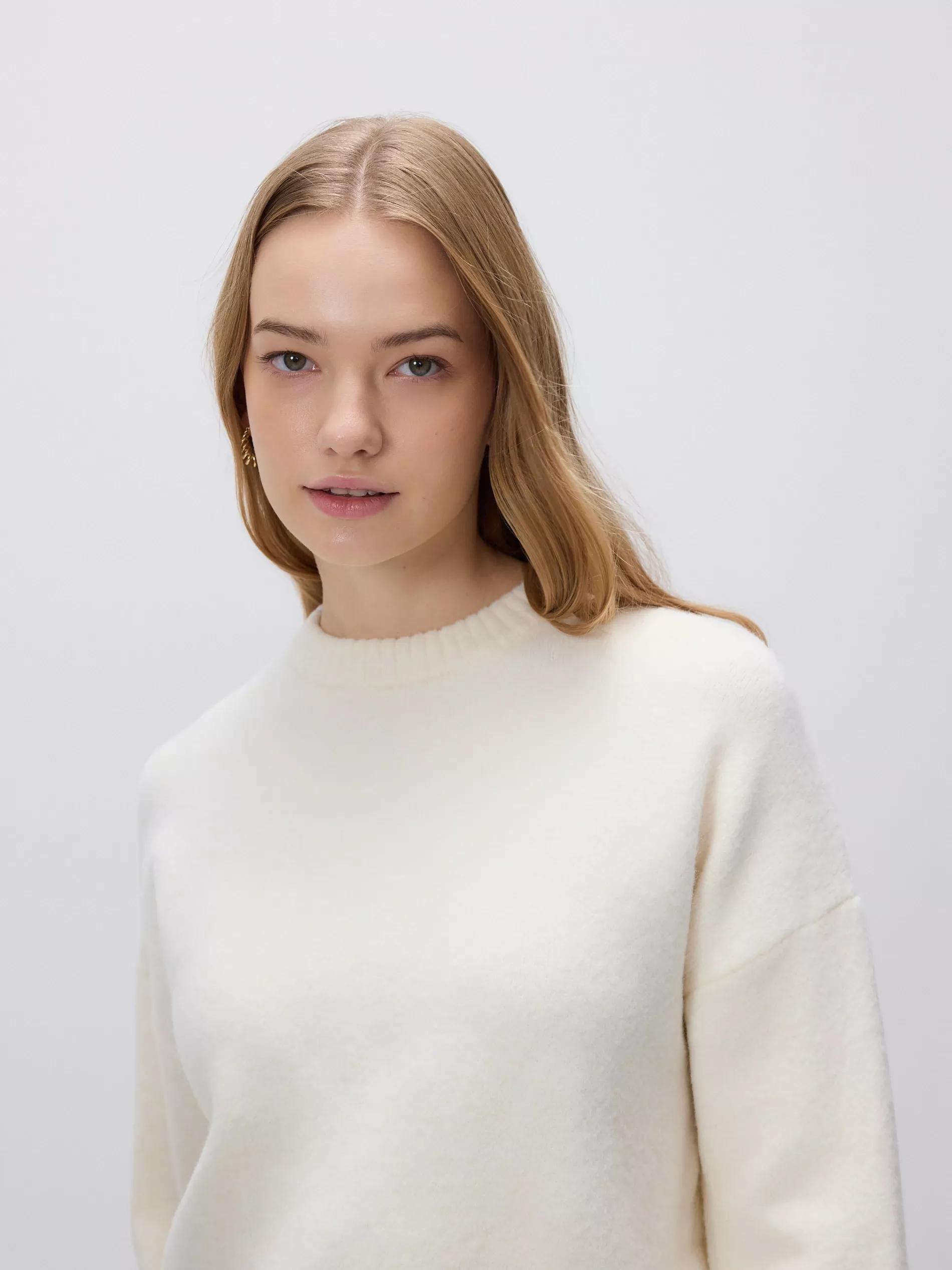 Beige Jumper With Dropped Shoulders, Ivory, large image number 2