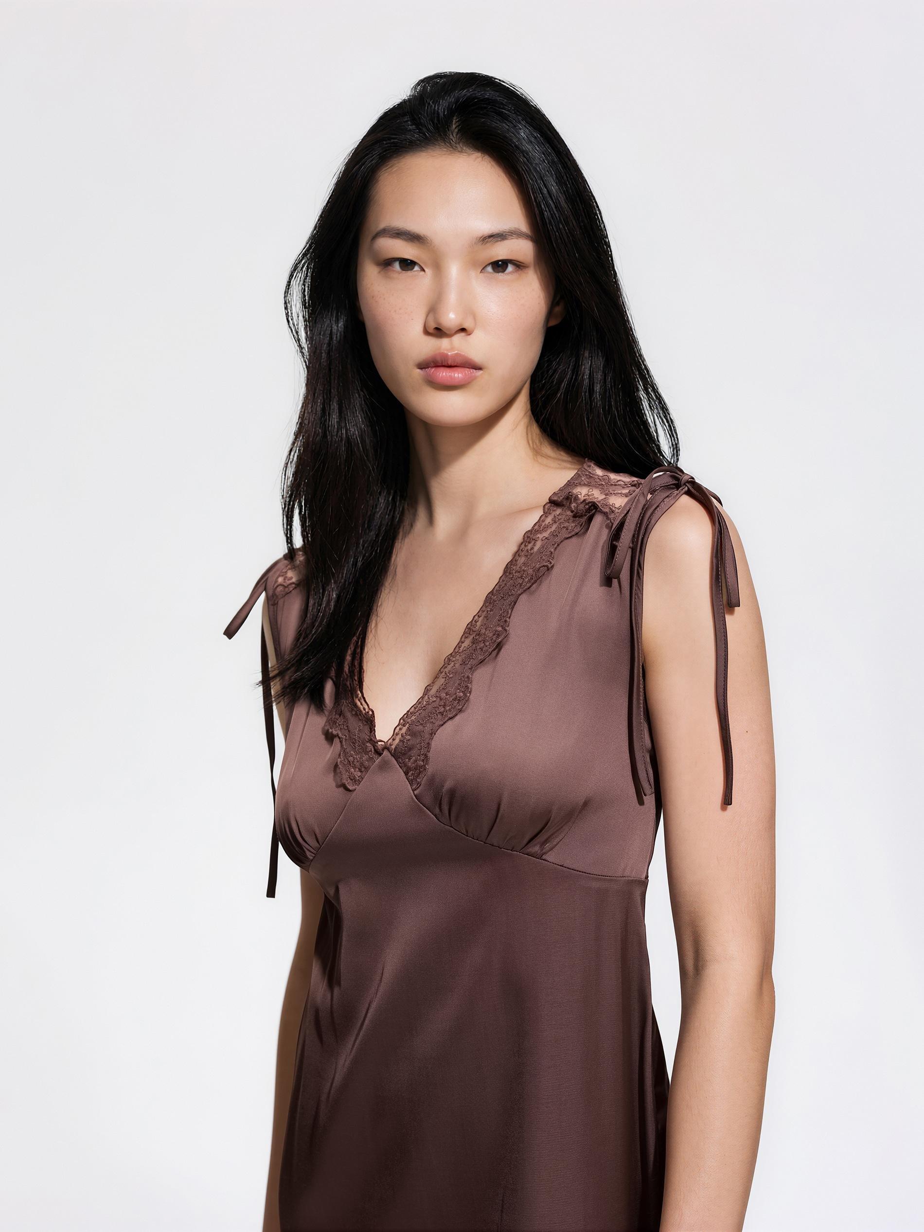 Brown Lingerie Dress, Brown, medium