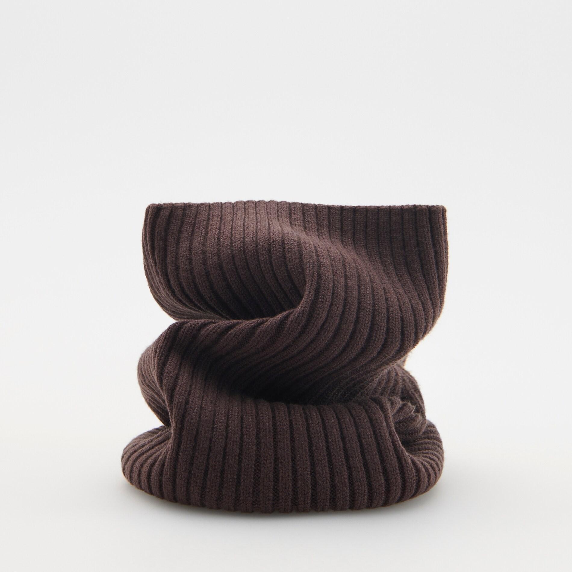 Brown Rib Knit Viscose Rich Snood, Brown, large image number 0