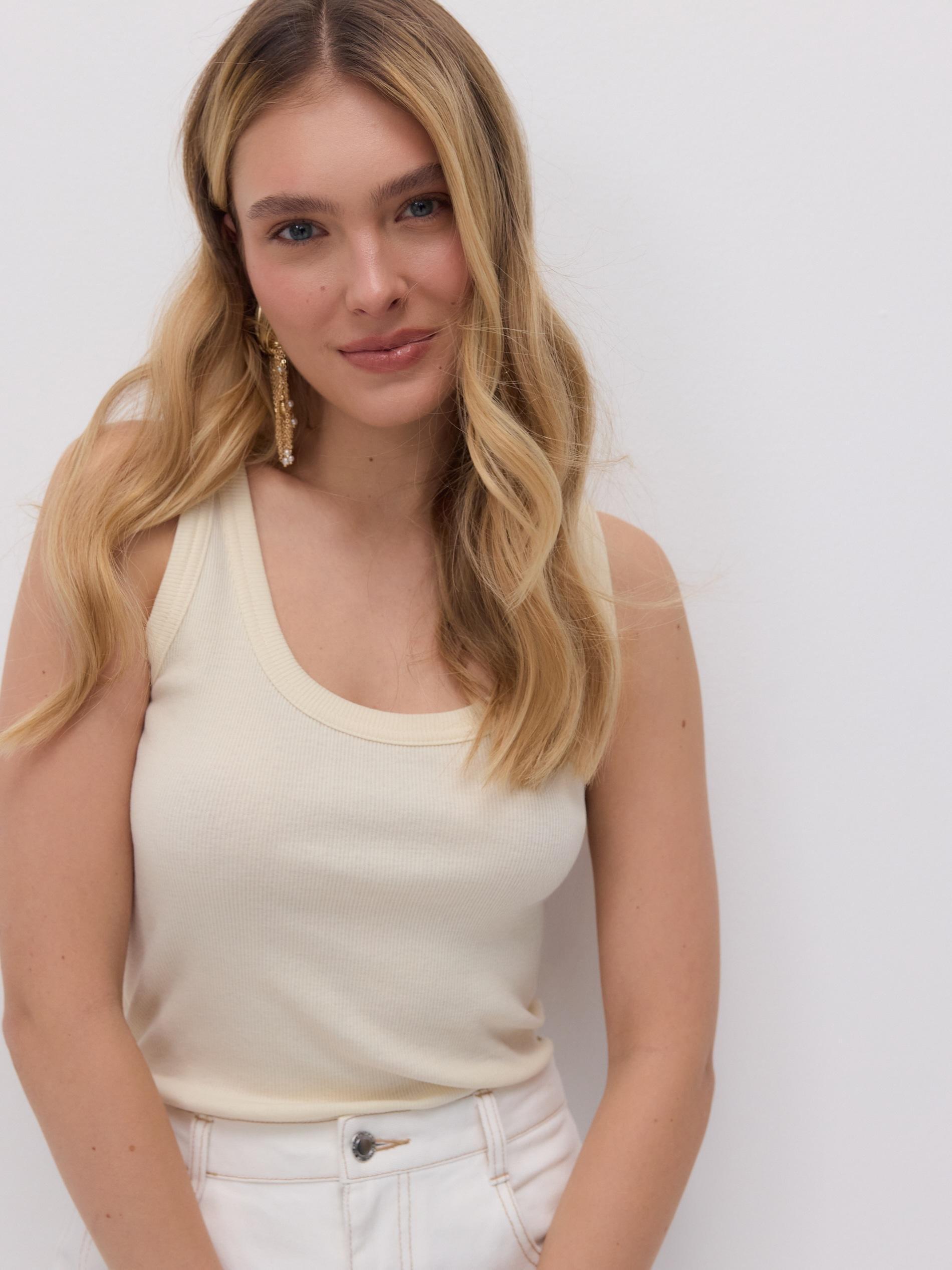 Cream Top With Thin Straps, Made Of Material With A High Cotton Content, Ivory, medium