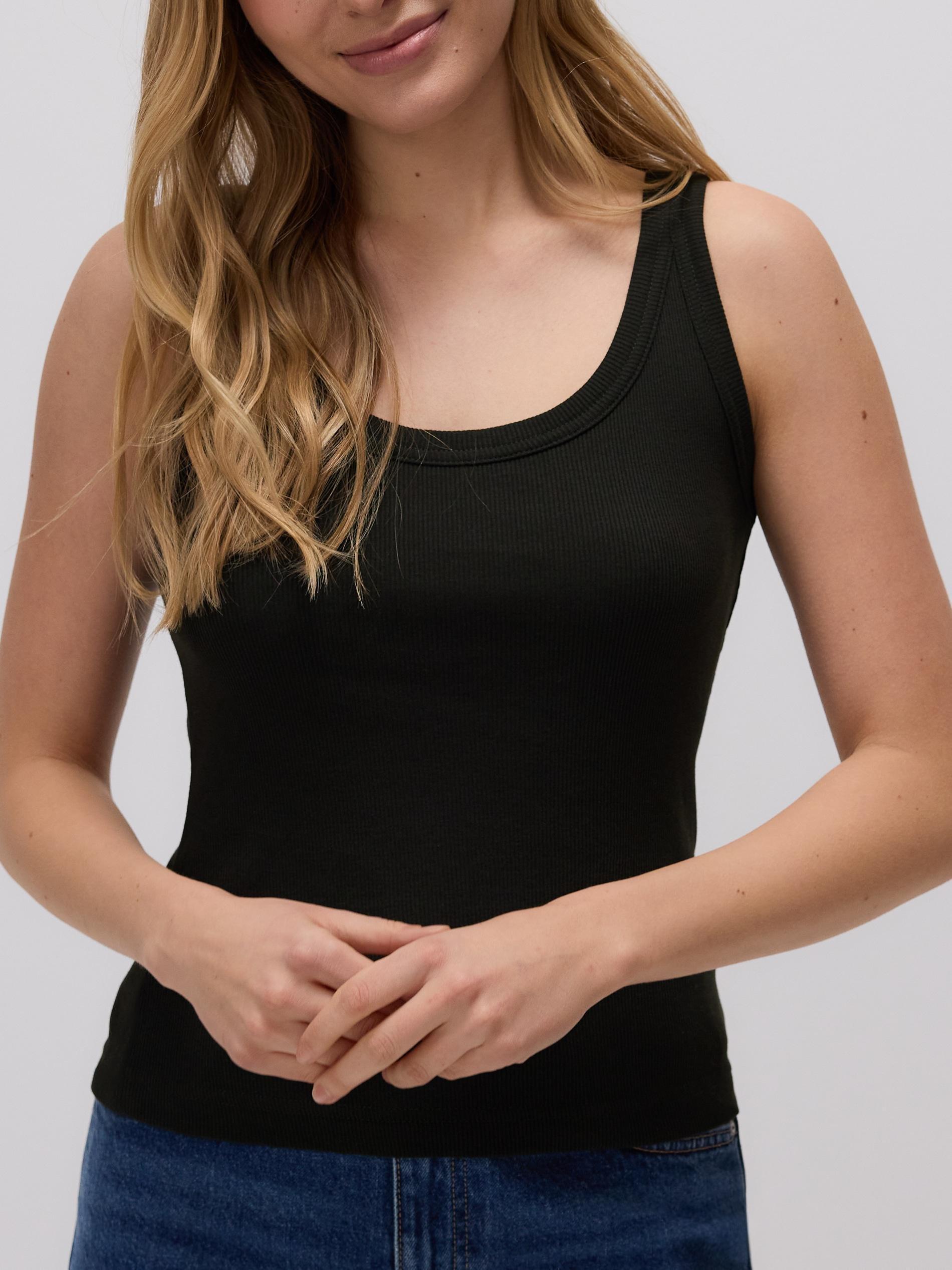 Black Top With Thin Straps, Made Of Material With A High Cotton Content, Khaki, large image number 3
