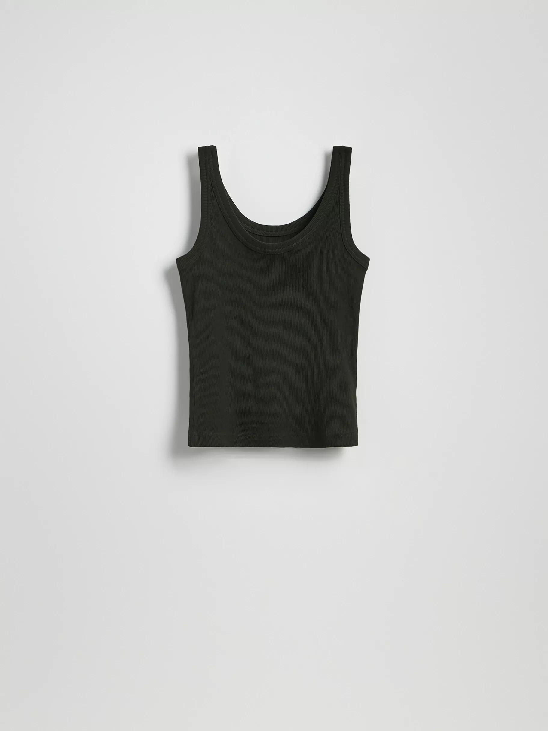 Black Top With Thin Straps, Made Of Material With A High Cotton Content, Khaki, large image number 5
