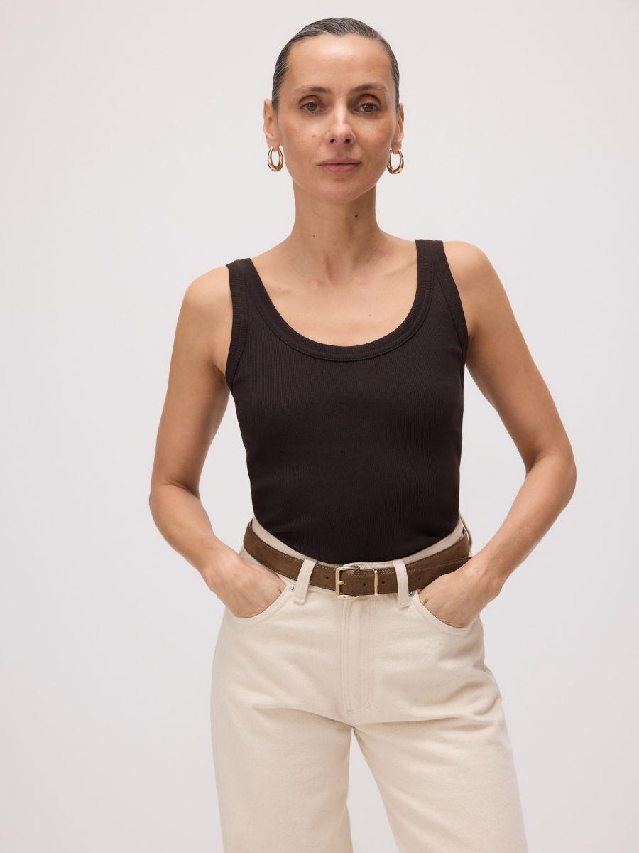 Brown Top With Thin Straps, Made Of Material With A High Cotton Content, , large image number 1