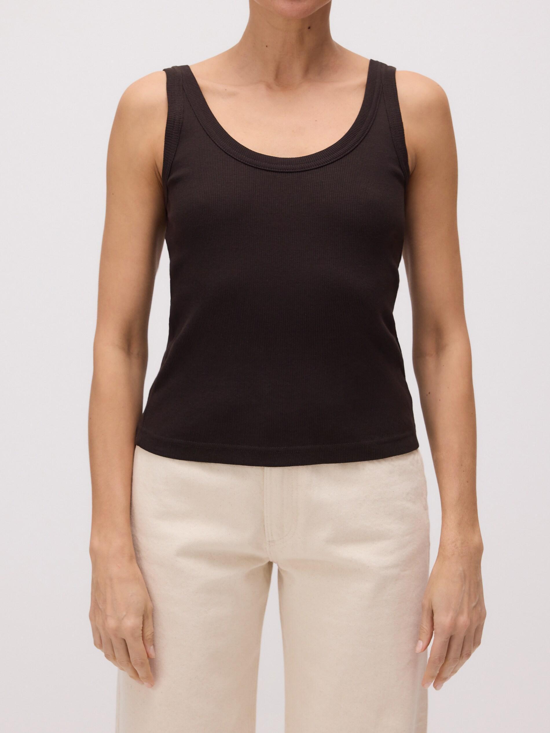 Brown Top With Thin Straps, Made Of Material With A High Cotton Content, Brown, medium