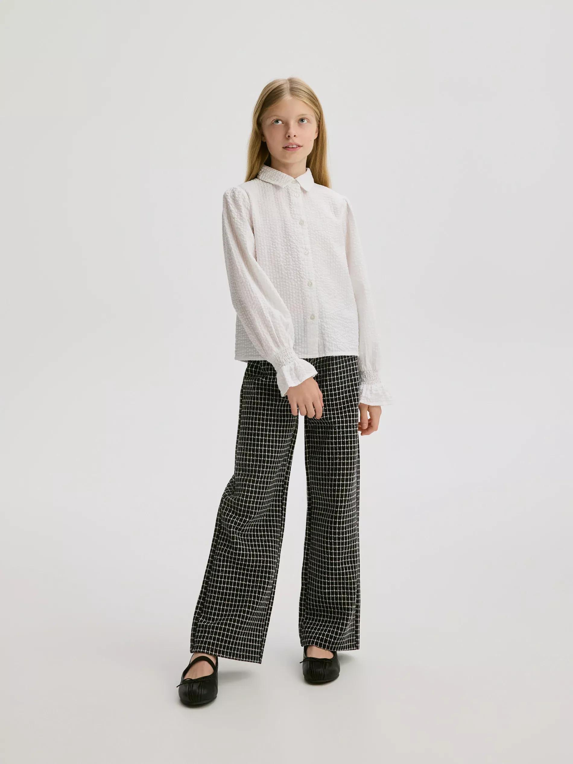 Cream Cotton Shirt, Kids Girls, , large image number 1