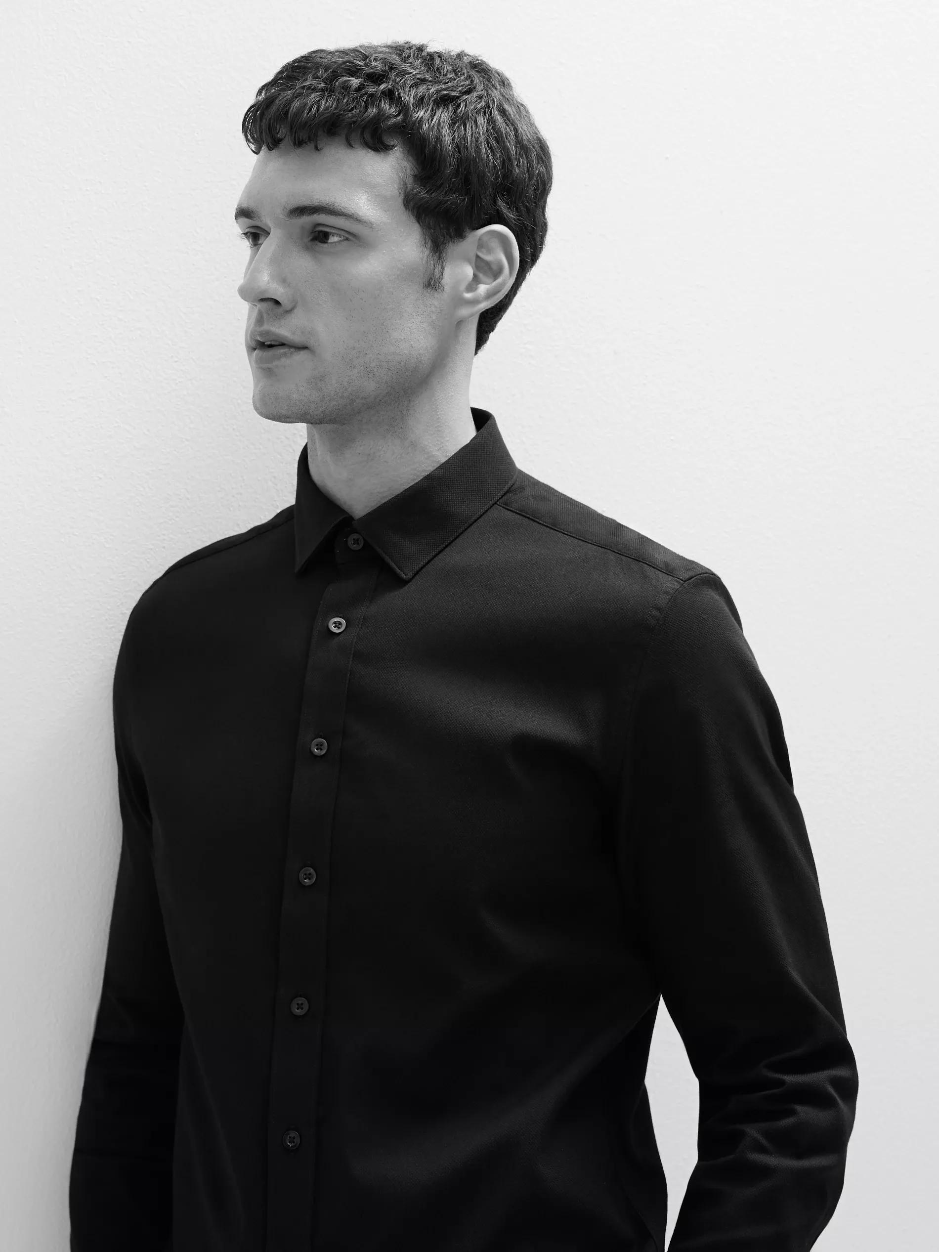 Black Super Slim Fit Cotton Rich Shirt, Black, large image number 2