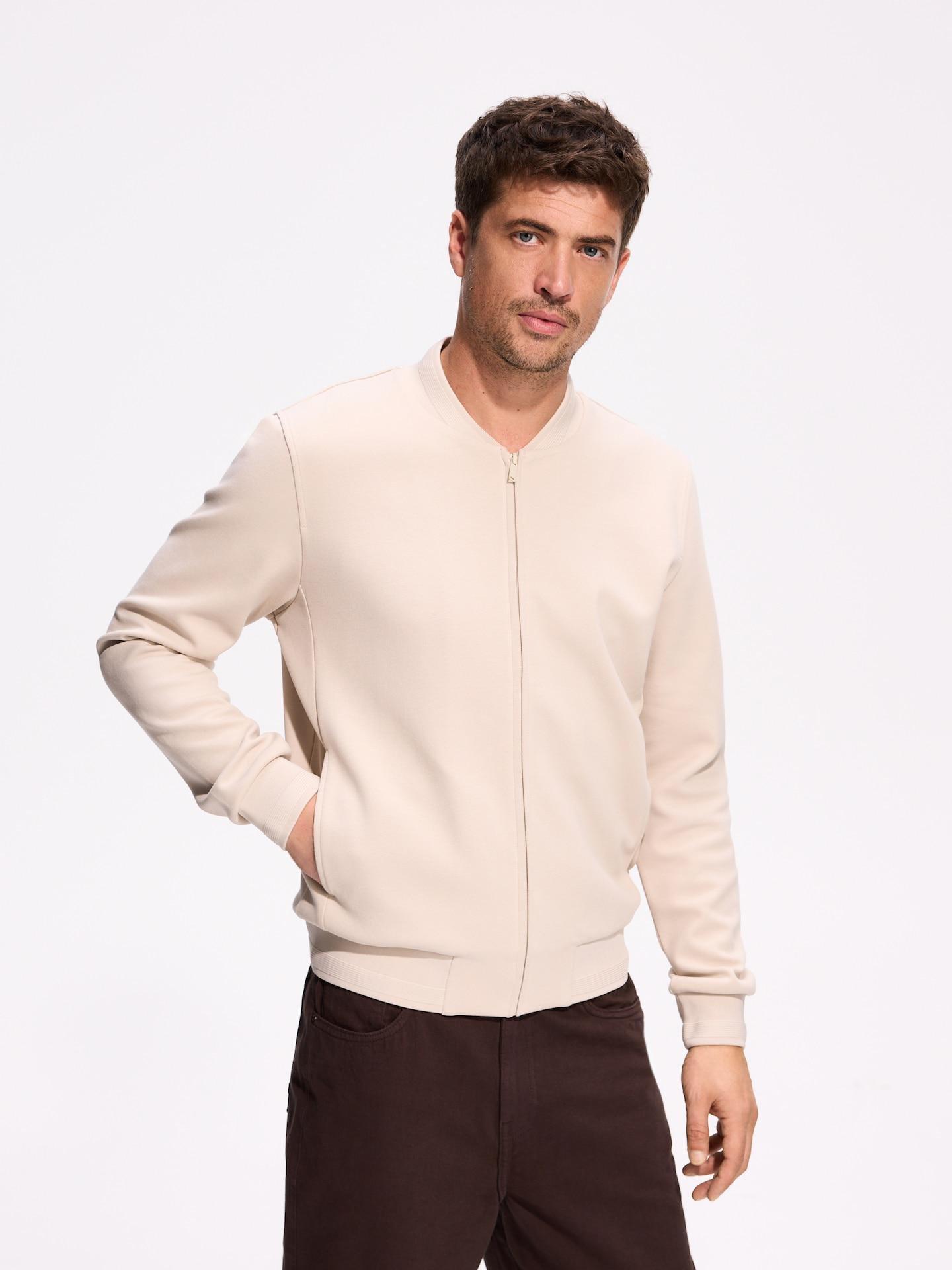 Beige Sweatshirt With Stand Up Collar, Beige, large image number 0