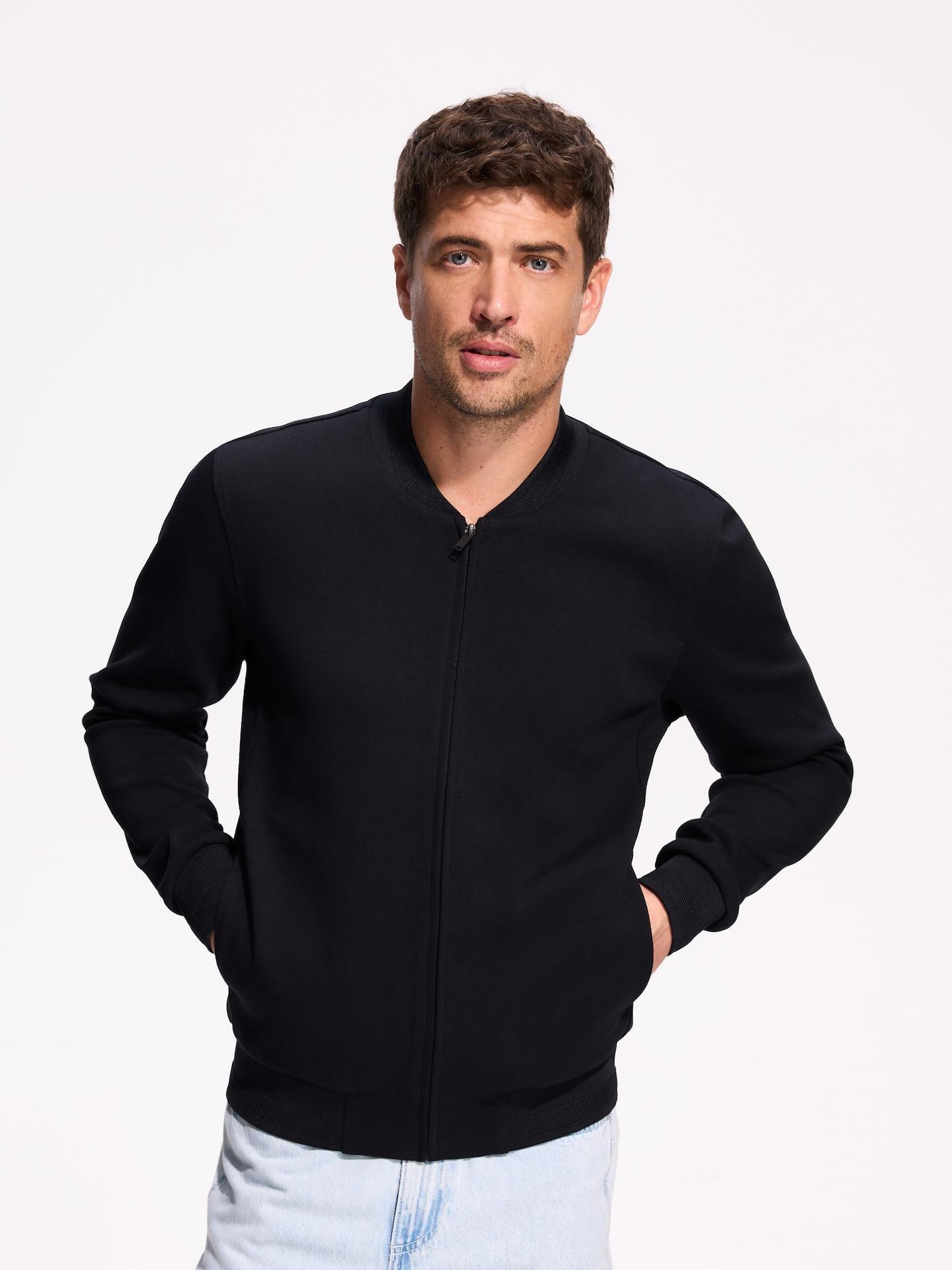 Blue Sweatshirt With Stand Up Collar, Navy, medium