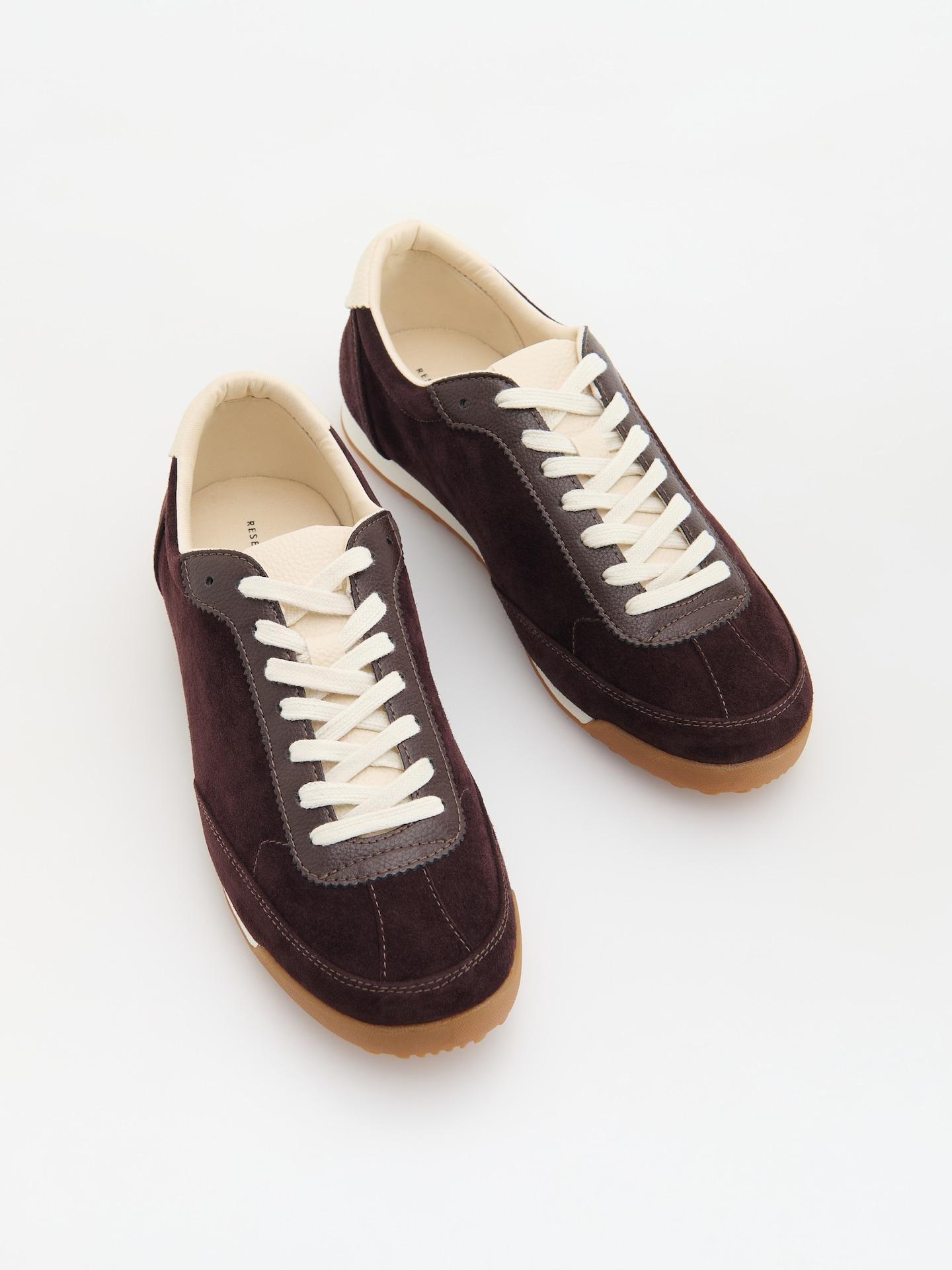 Brown Combined Materials Sneakers, Brown, medium