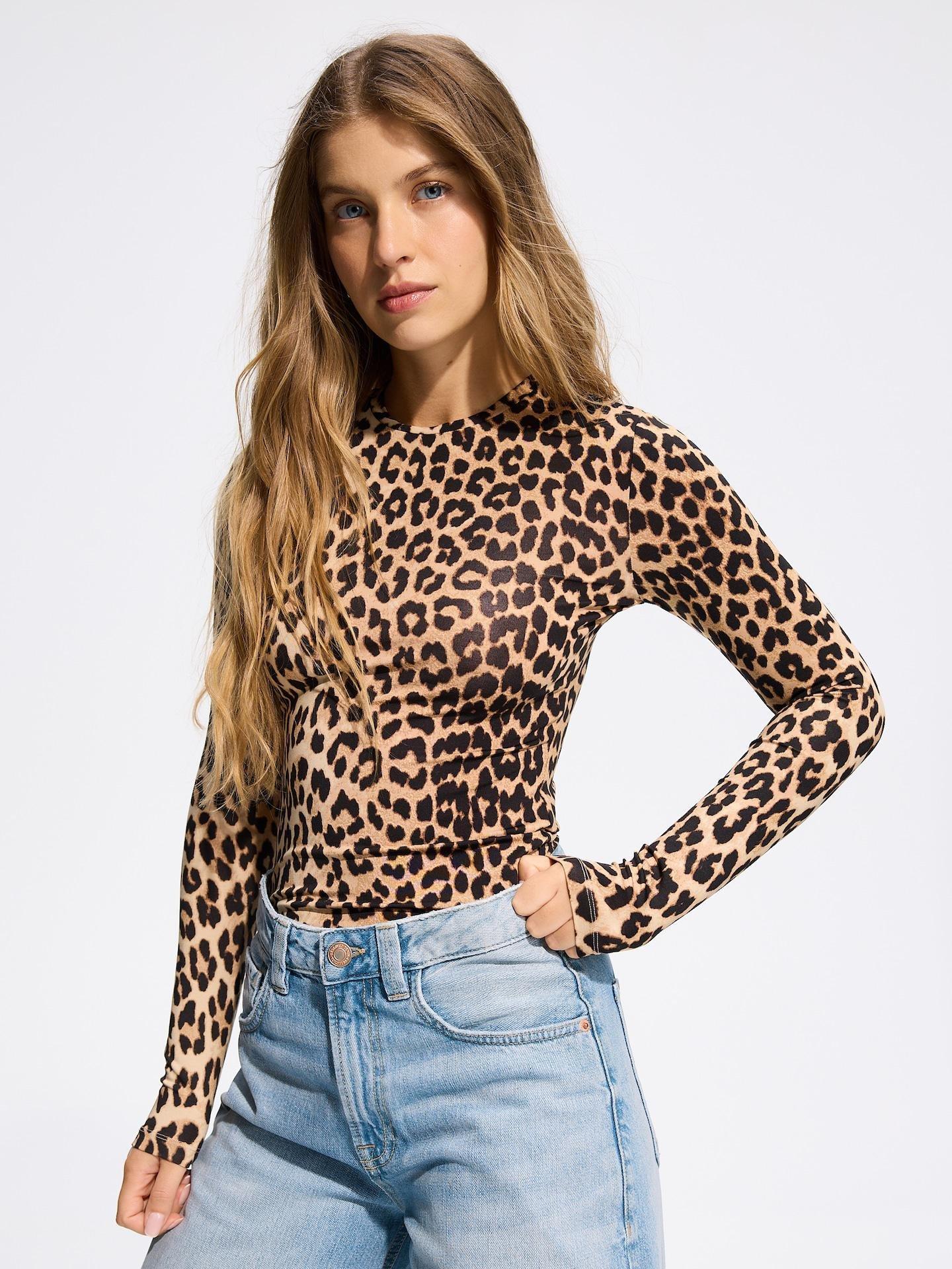 Multicolour Leopard-Print Long Sleeve Top, Multicolor, medium