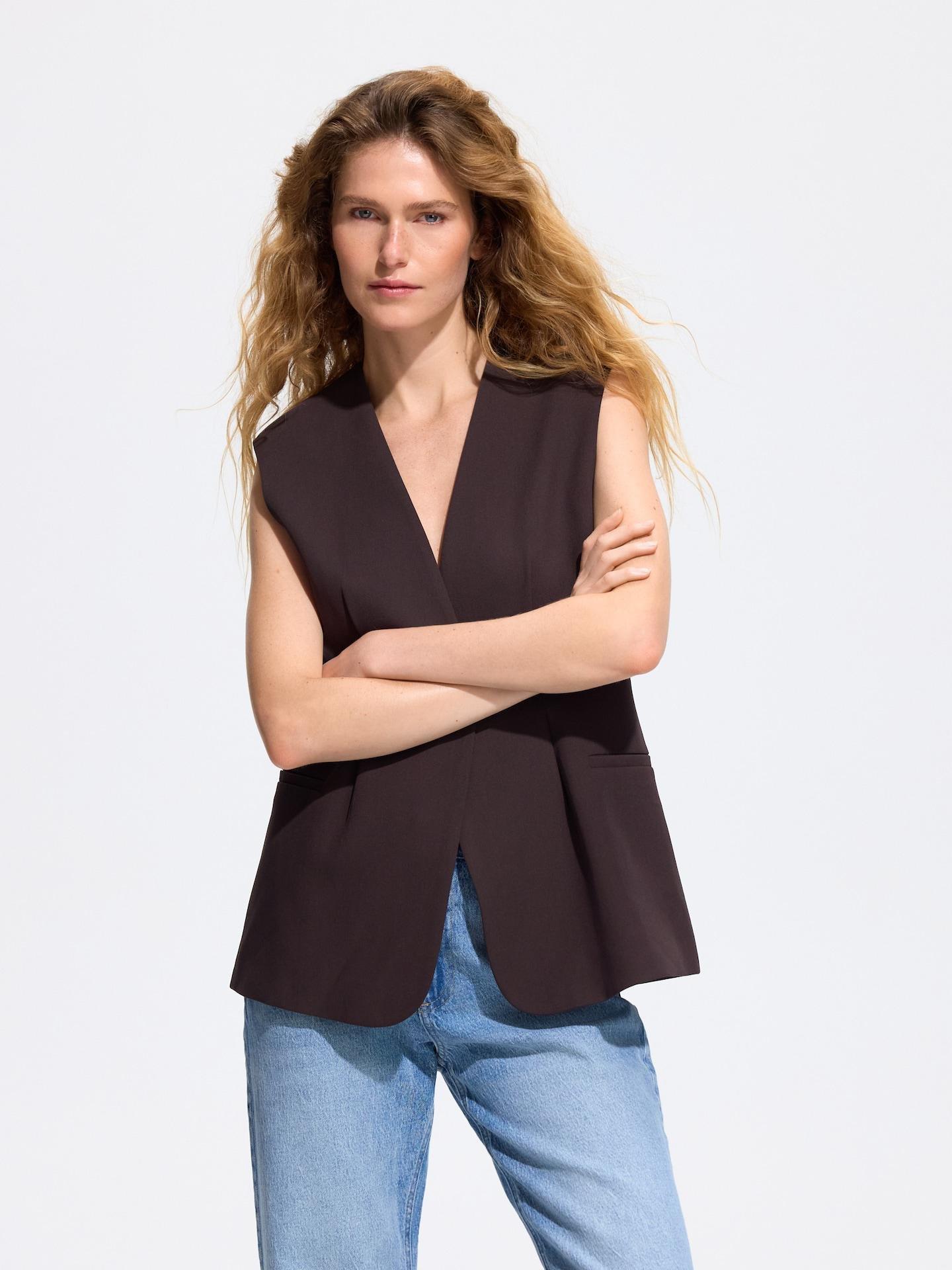 Brown Tailored Vest, Brown, medium