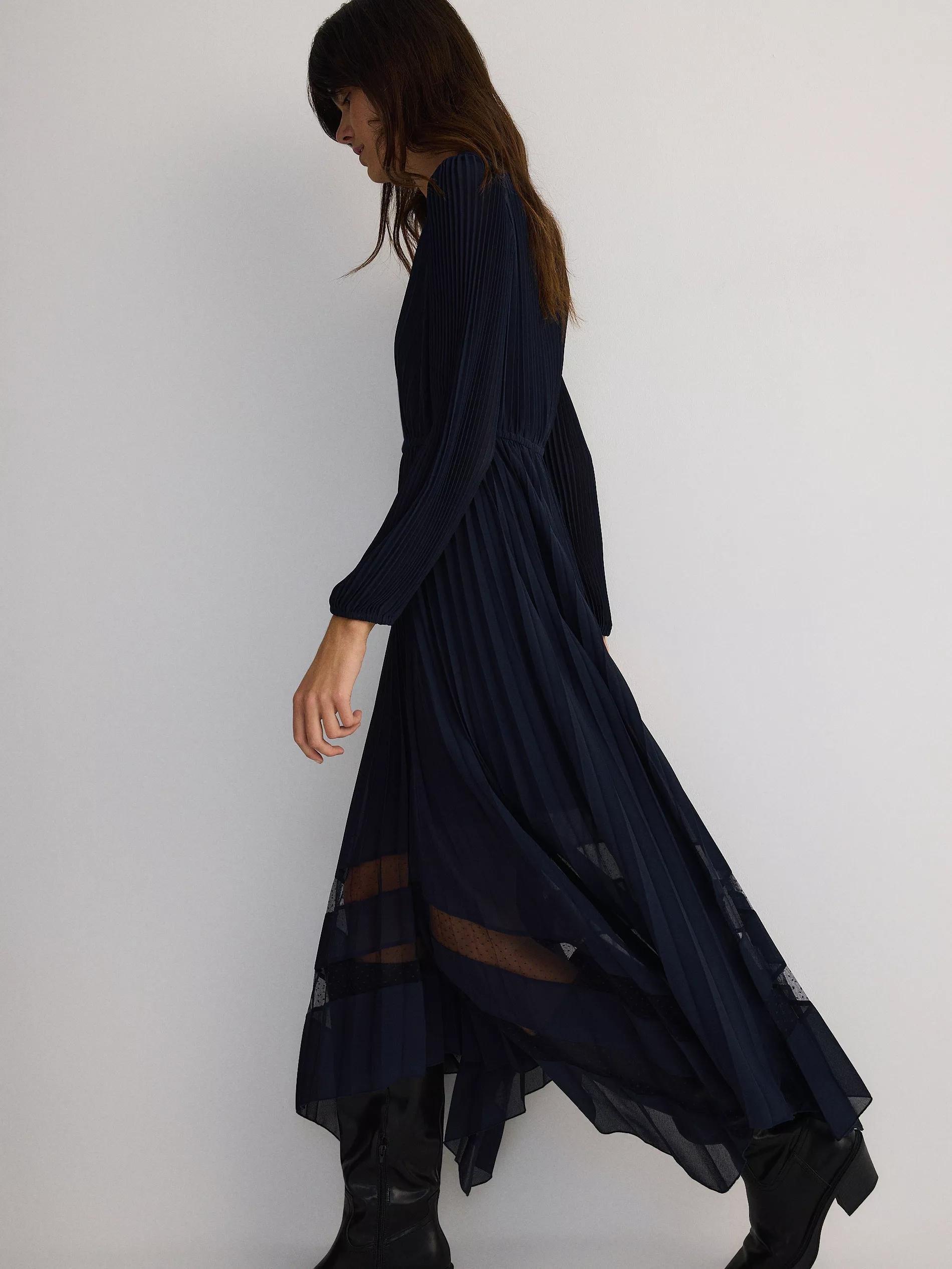 Navy Pleated Midi Dress, , large image number 1
