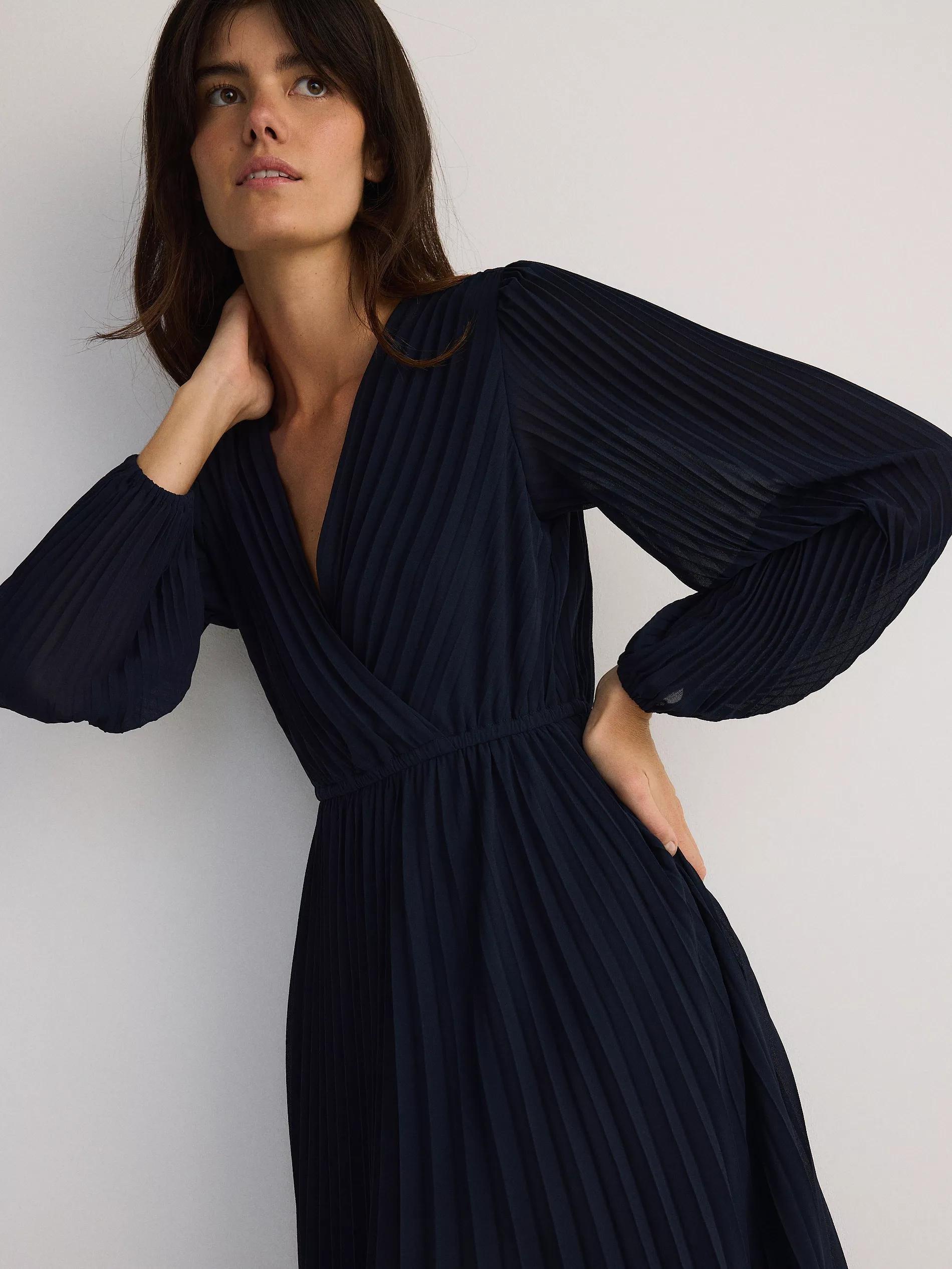 Navy Pleated Midi Dress, , large image number 2