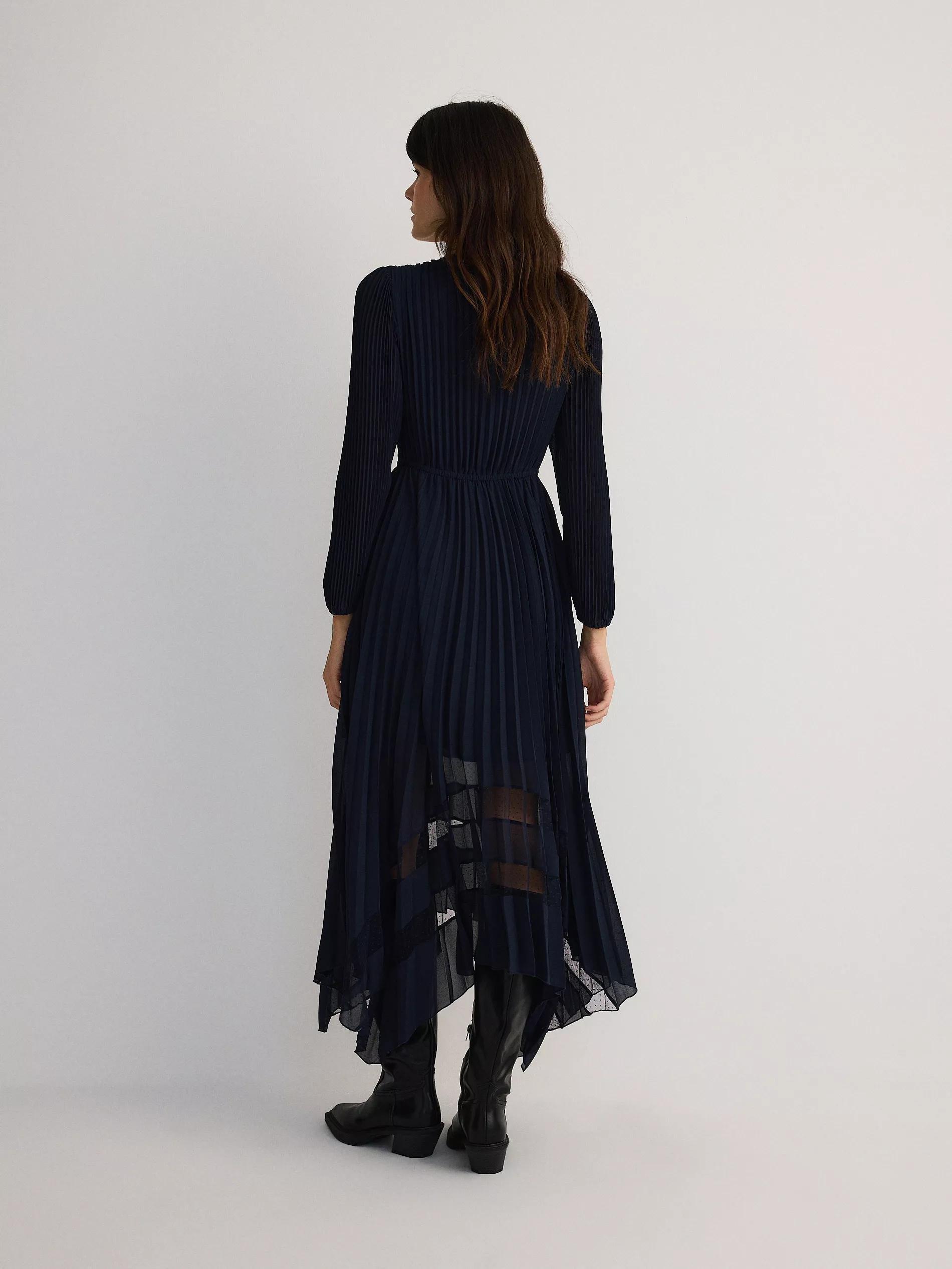 Navy Pleated Midi Dress, , large image number 3